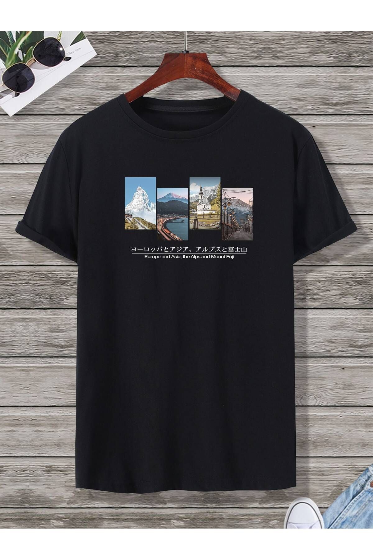aynewmoda Erkek Günlük Grafik Harf Baskılı Tişört