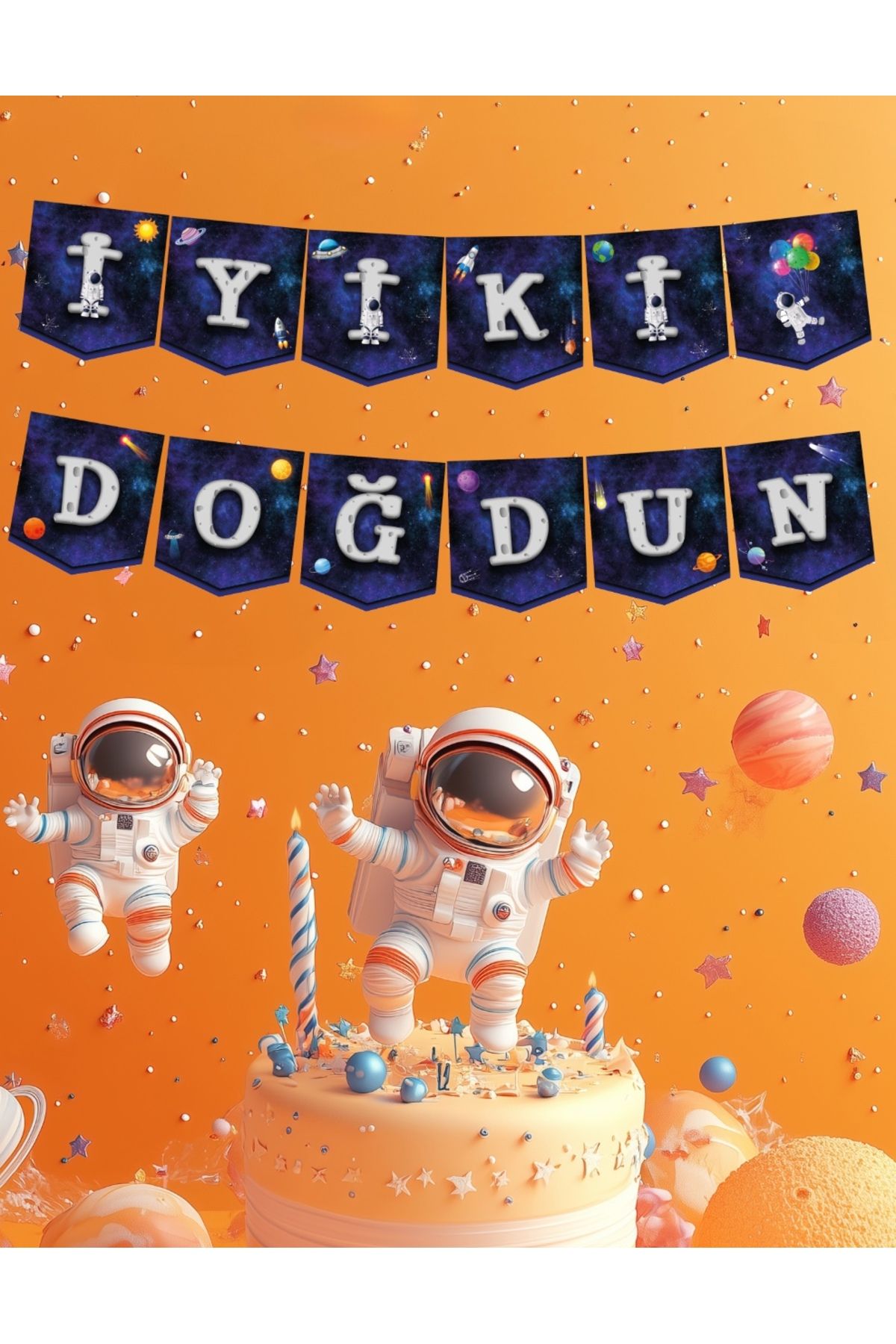 Big Party Karton Yazı Temalı İyiki Doğdun Uzay Banner