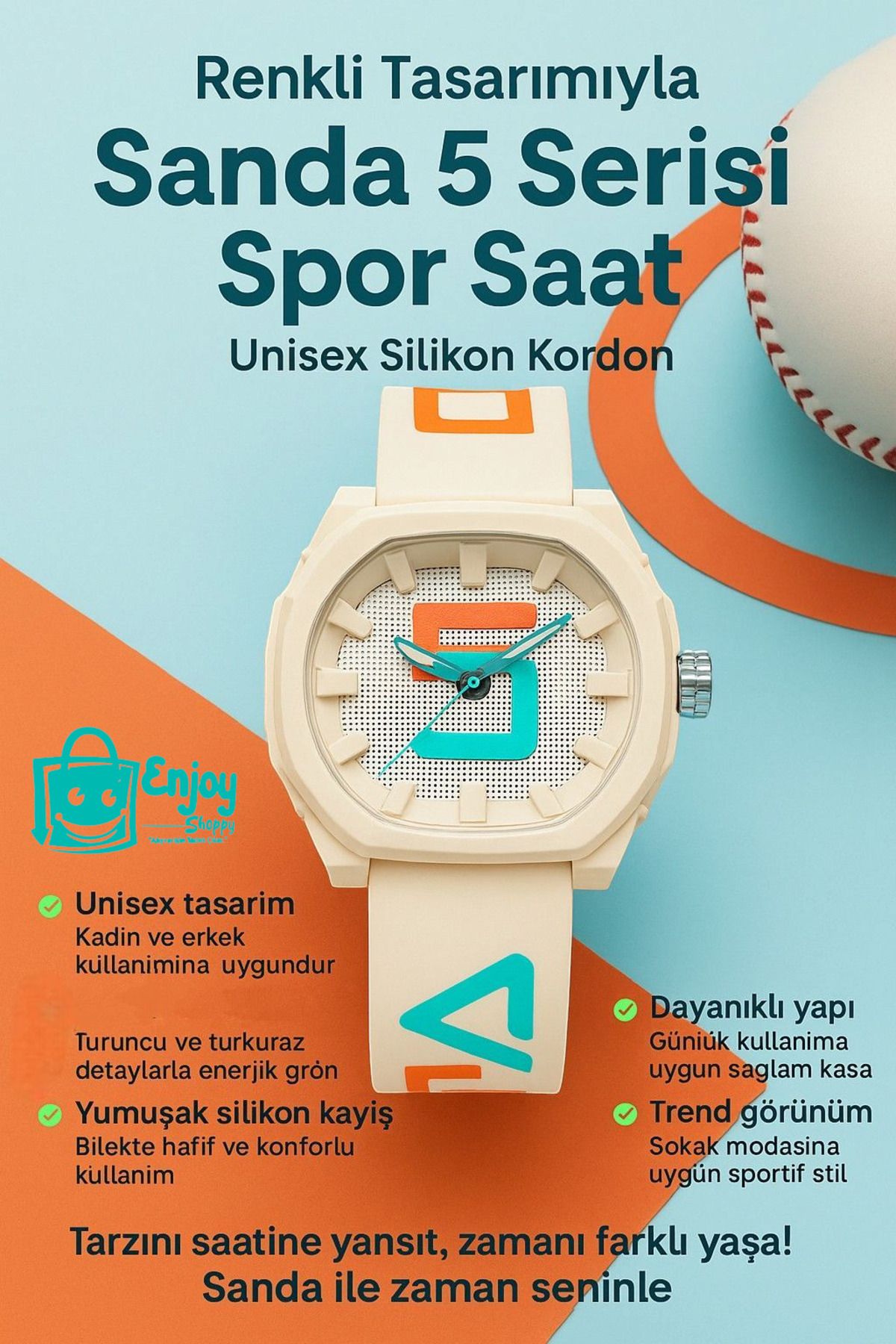 Enjoy Spor Kol Saati Renkli Tasarımıyla Sanda 5 Serisi Spor Saat Unisex Silikon Kordon
