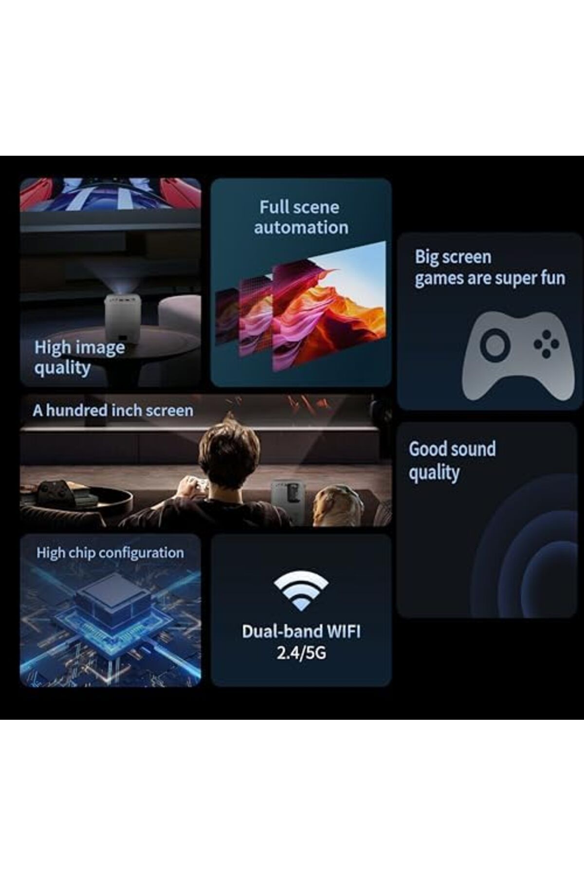 Generic-Umiio Q3 Pro WiFi Bluetooth Game Projector 4K Home Theater Video Player Projector with Dual Wireless 3