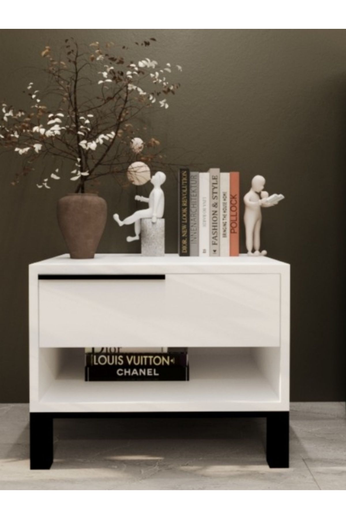 Nitro Furniture Alvin Modern Komodin – Tek Çekmeceli Beyaz MDFLam Komodin