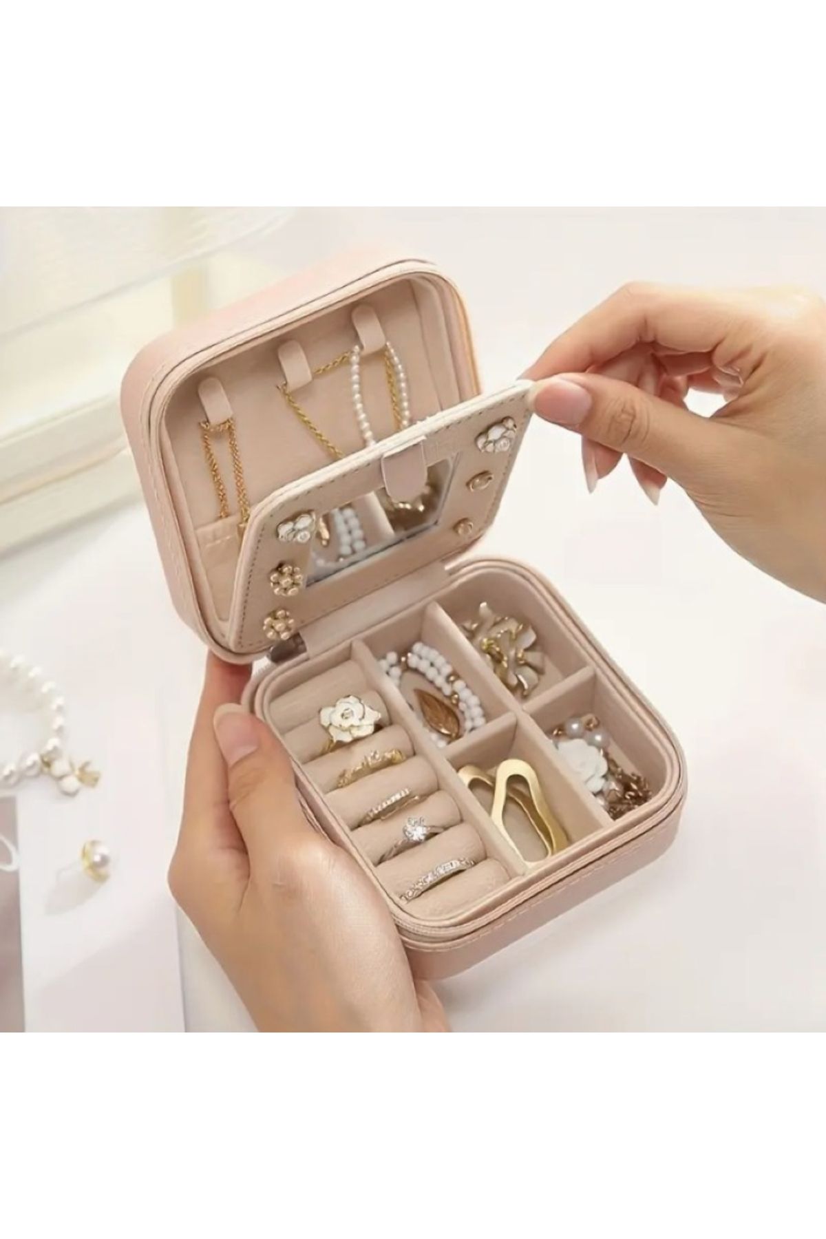 shop Takı Kutusu Seyahat Boy Aynalı Mücevher Kutusu Aksesuar Organizer