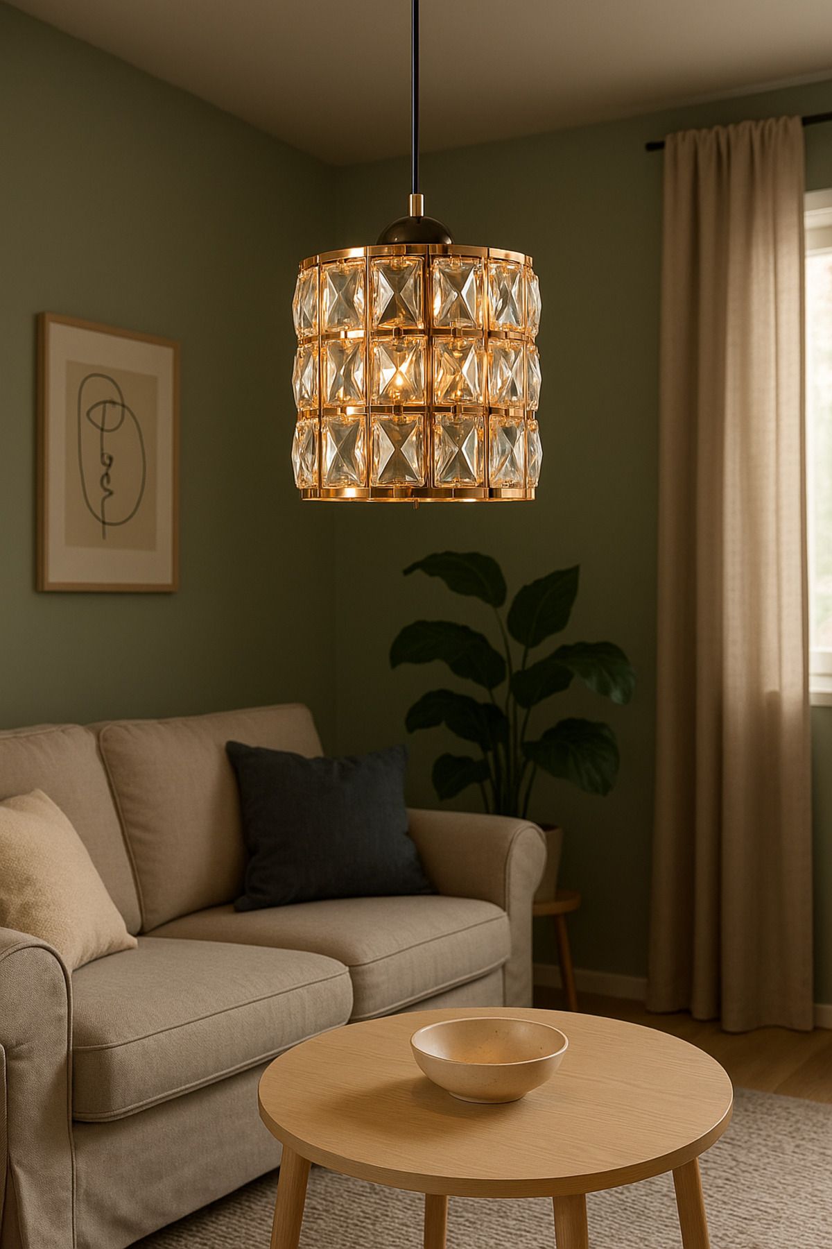 AILEEN Modern Gold Sarkıt Avize | Kristal Cam Gövdeli Dekoratif Tavan Lambası