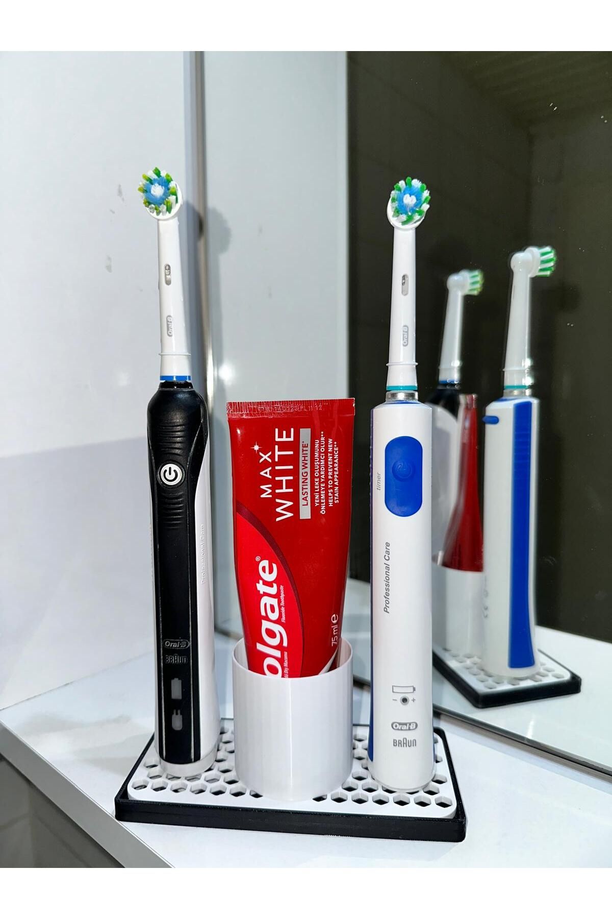 DORUK print Şarjlı Diş Fırçası Tutucu 2 Lİ - Banyo Düzenleyici - Diş Fırçası Makina Standı 2 Lİ