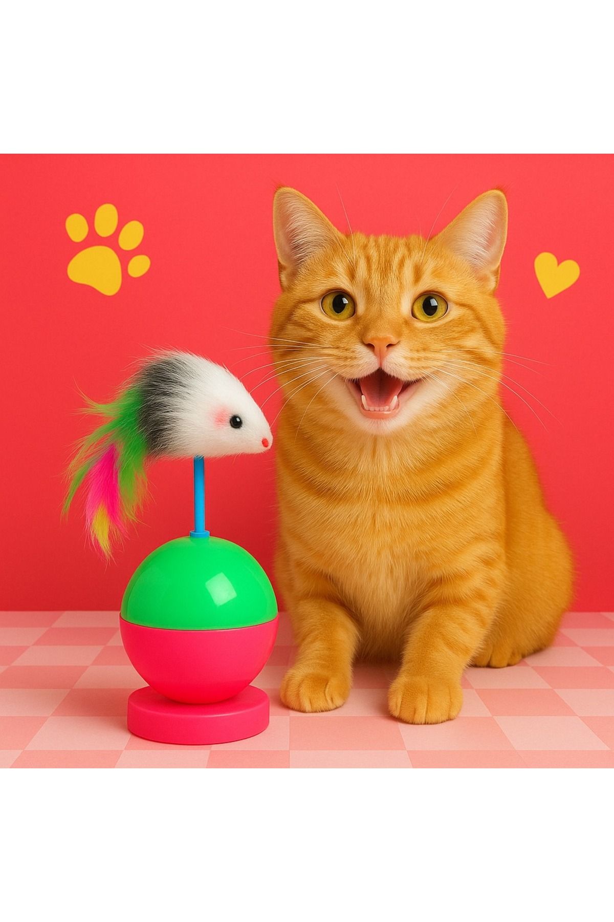 Miyamiss Hareketli Kedi Topu Fareli Hacı Yatmaz Eğlenceli ve Dayanıklı Yavru Kedi Oyuncağı