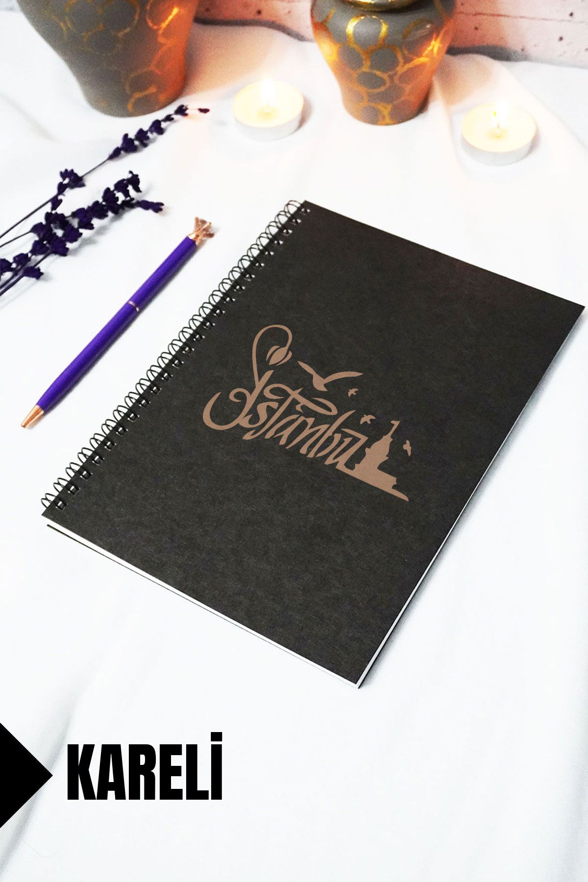 markcat A5 İstanbul Temalı Siyah Kraft Kapaklı Defter - Çizgili Defter - 60 yaprak (120 sayfa) 15x21 cm
