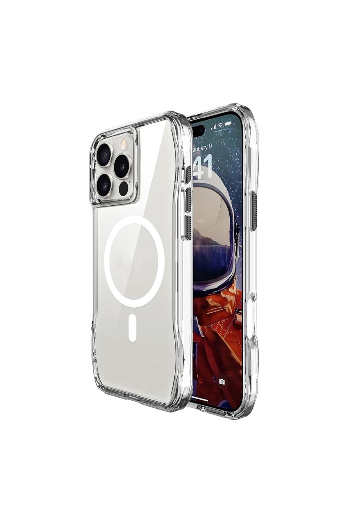 Çarçur iPhone 16 Pro Max Kılıf Magsafe Şarj Özellikli Airbagli Şeffaf CRCR İncek Kapak - Şeffaf