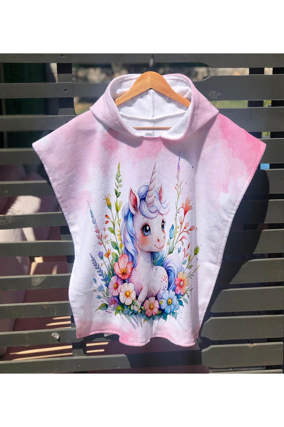Evmila Unicorn Desenli Çocuk Panço Plaj Havlusu & Bornozu 60x60 cm