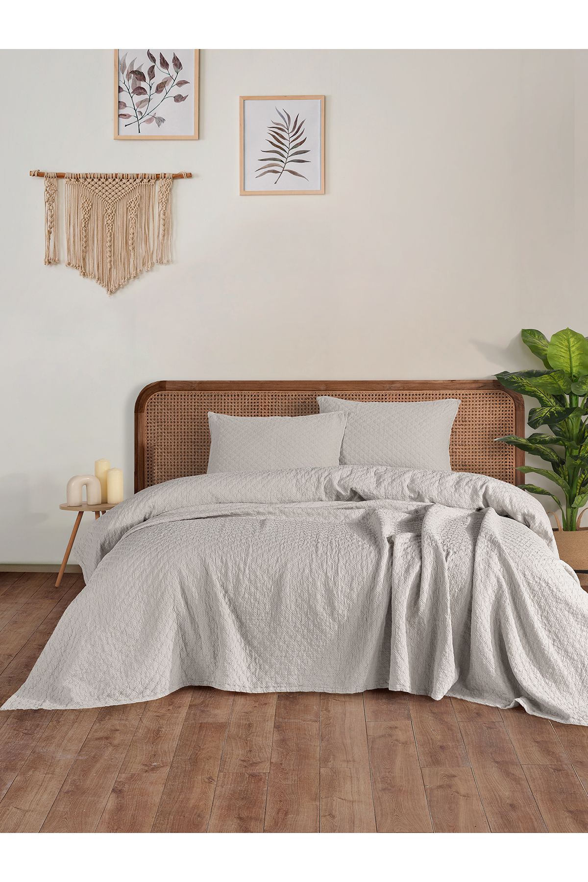 BED LİNE Cambridge yatak örtüsü seti çift kişilik açık gri kutulu