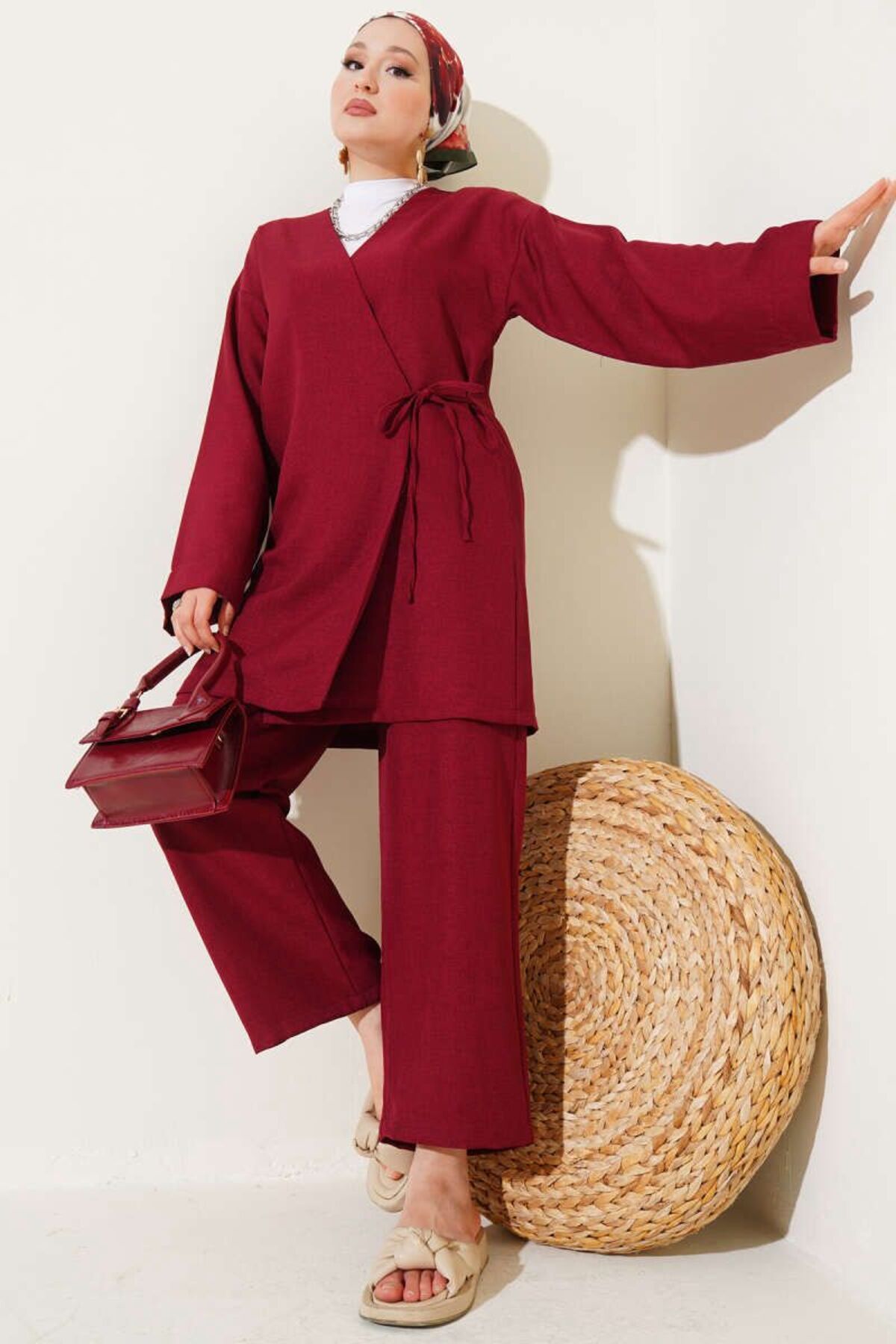 modasindoma kadın yandan baglamalı kimono ikili takım
