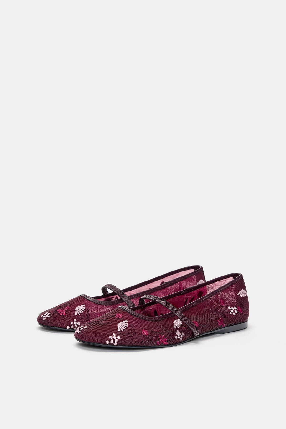 Pull & Bear-Embroidered mesh ballet flats 2