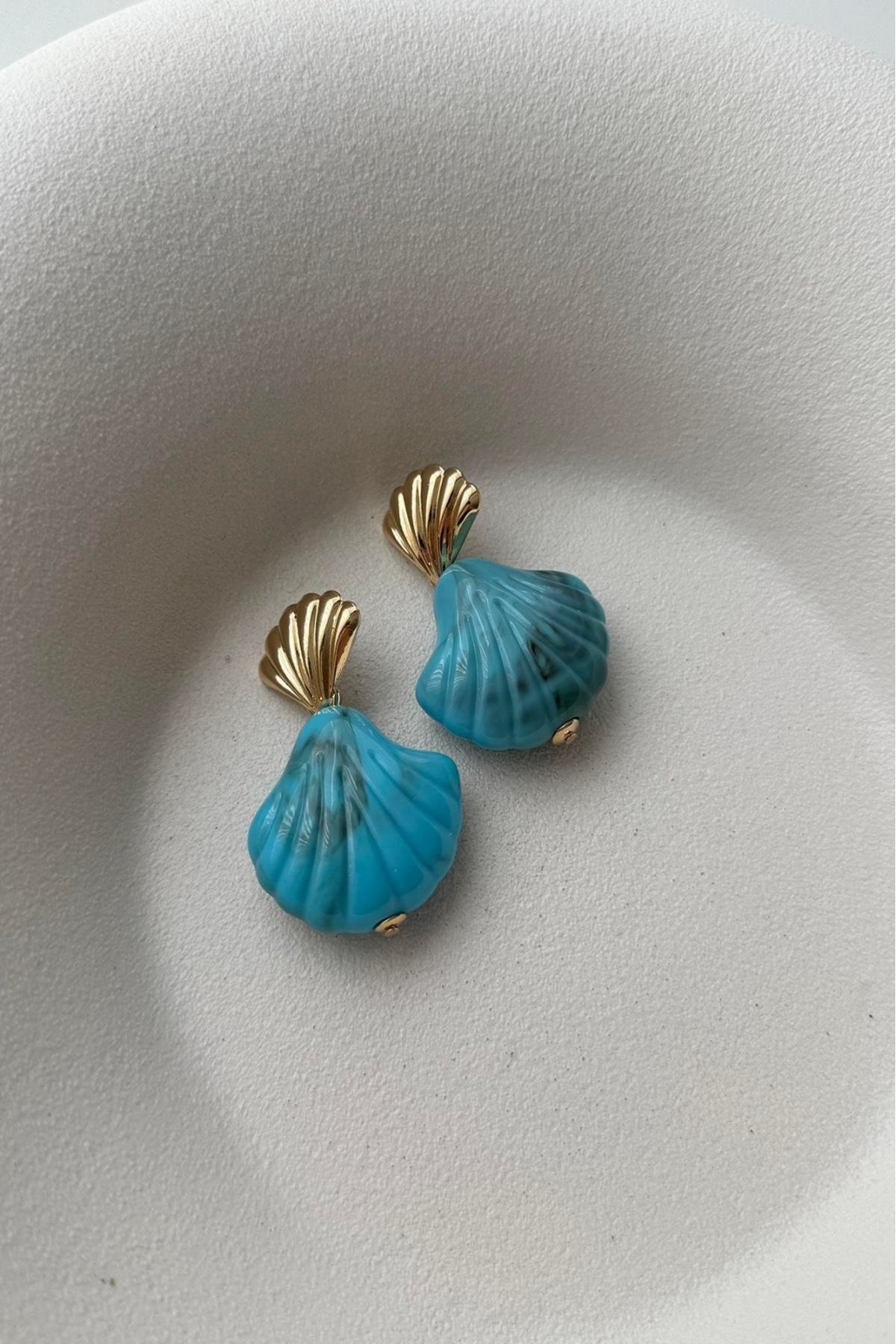 Orvix Accessories KARARMAZ ÇELİK MAVİ MİDYE KADIN KÜPE ABİYE KÜPE YAZLIK KÜPE VİNTAGE KÜPE