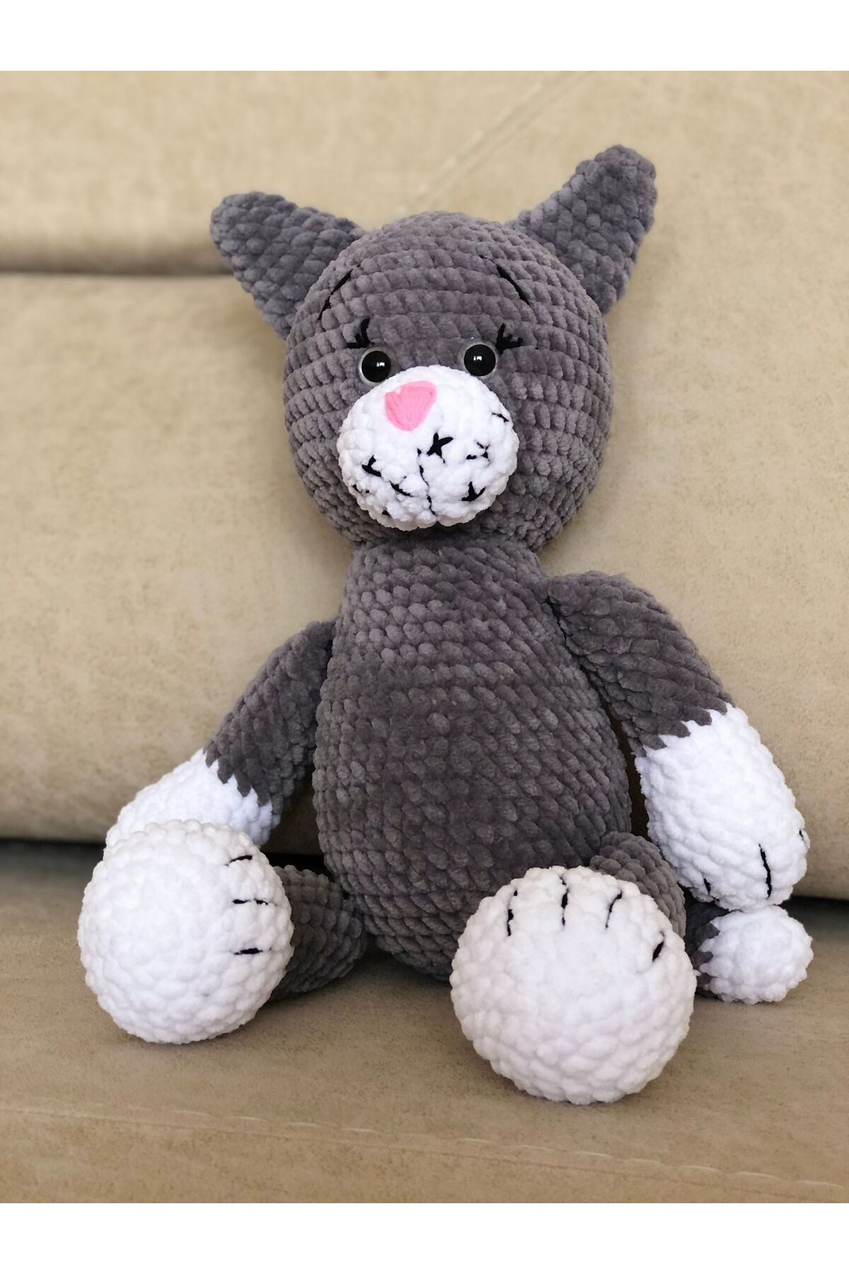 HobbyCity Duman Yumuşacık Kedi Amigurumi Uyku Arkadaşı Oyun Arkadaşı Oyuncak El Emeği