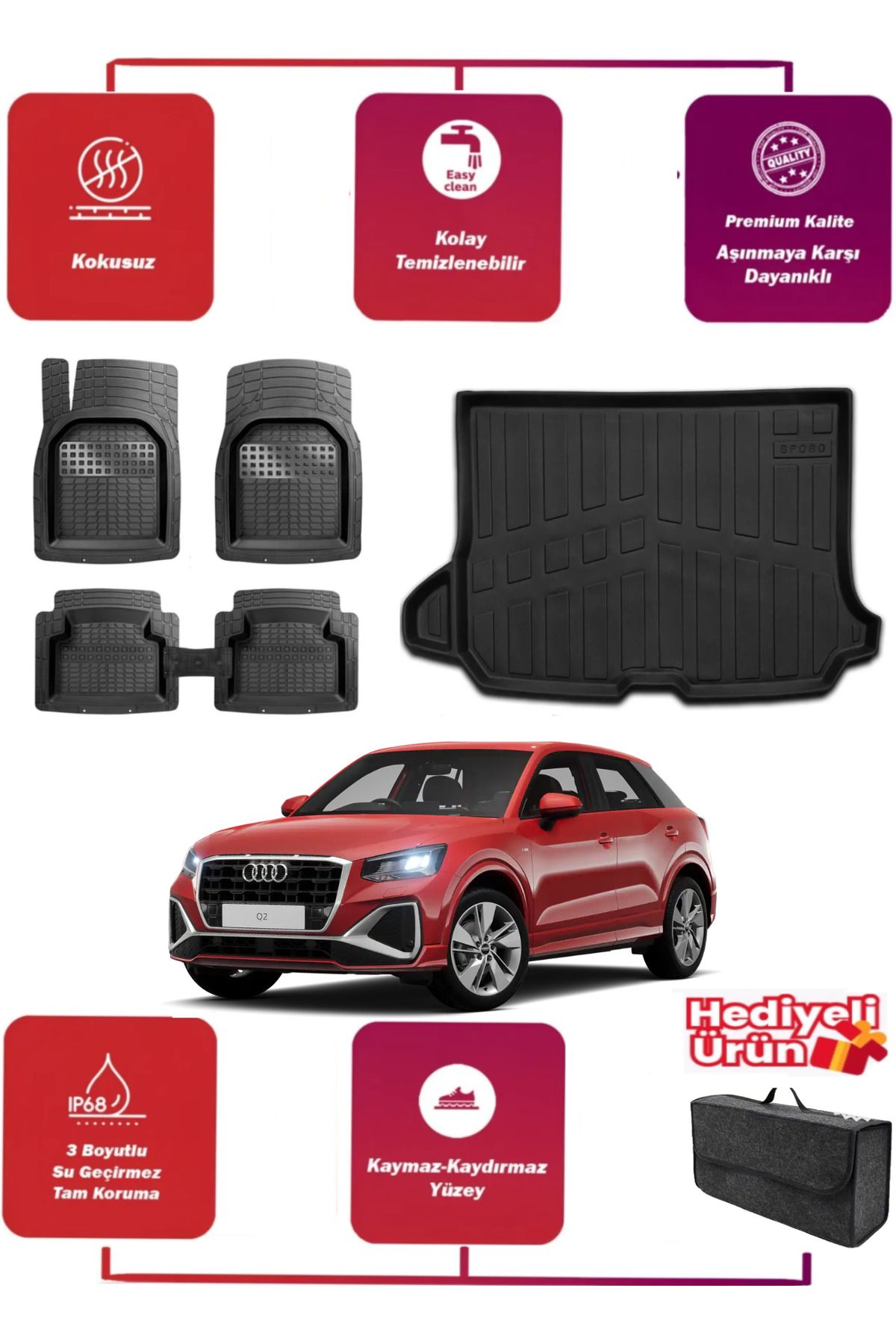 TEAMCAR Audi Q2 2016 Sonrası 4D Bagaj ve Havuzlu Paspas Seti orbitalgri