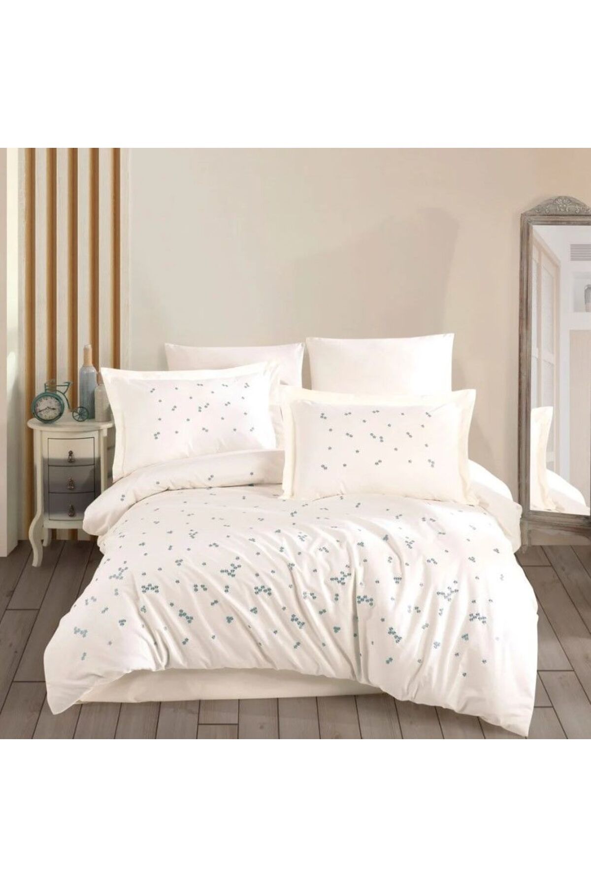 swilex Hoby Çift Kişilik Poplin Premium Nakışlı Nevresim Spring Krem