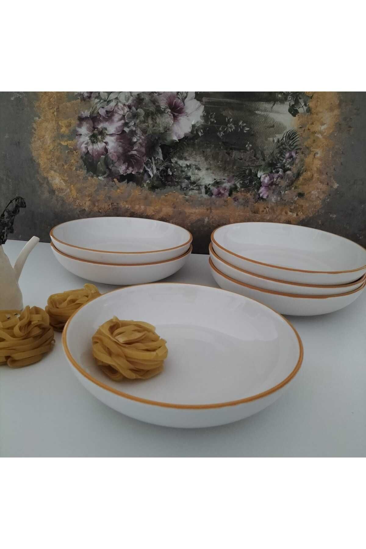 SERANO 6 Adet Seramik Yemek Tabağı,17 cm Çukur Yemek Tabağı,Günlük Yemek Tabağı,Makarna Tabağı