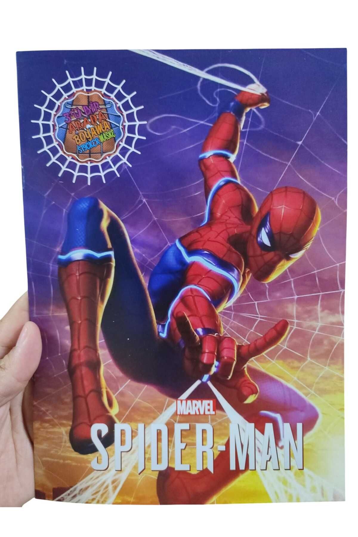 EmrahGültekin Stickerlı Boyama Kitabı 16 Karakterli Boyama Kitabı ve Sticker Ve Örümcek Adam Spider-Man Maskesi