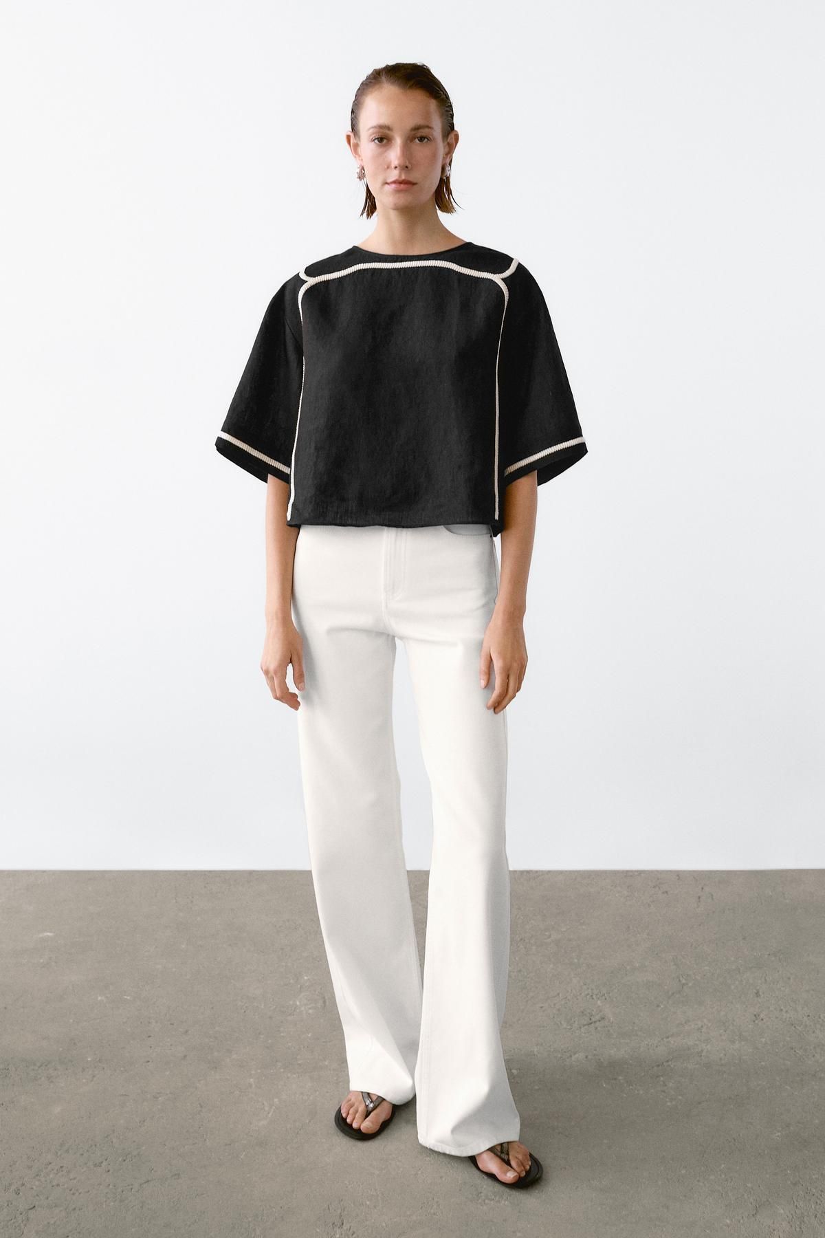 Massimo Dutti Kontrast işlemeli bluz