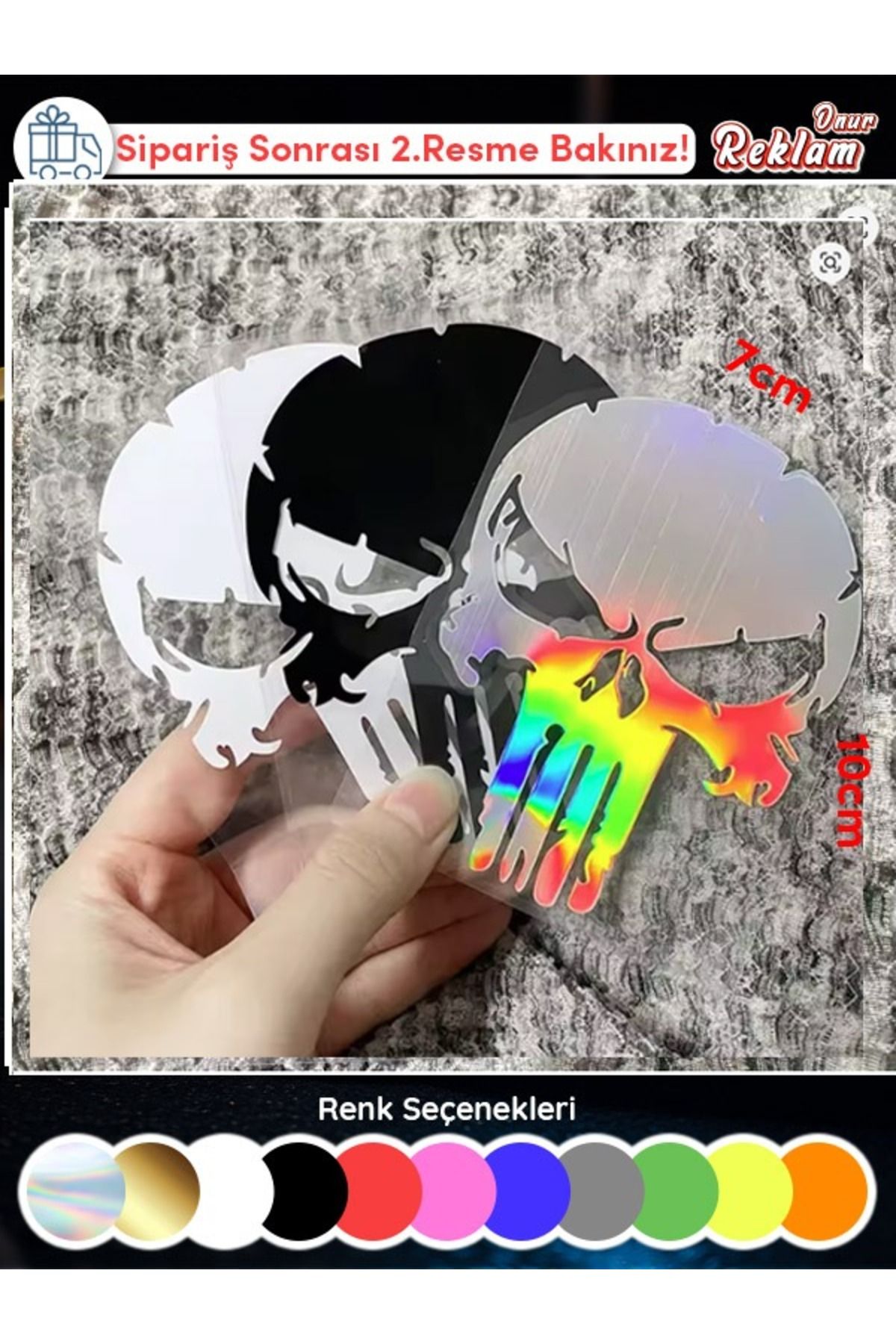 onurreklamonline Kafatası Tasarımlı Sticker – 15x15 cm – Motosiklet & Araç Uyumlu – Suya Dayanıklı