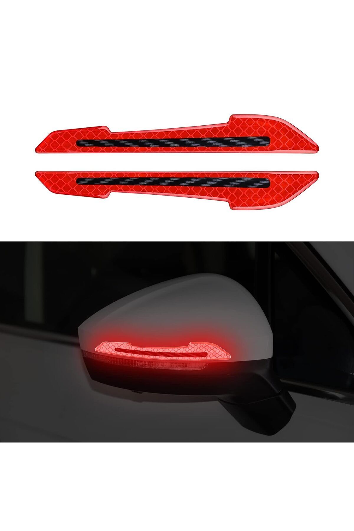 Modifiyum Oto Araç Yan Ayna Reflektör Sticker Yan Ayna Koruyucu Sticker Kırmızı