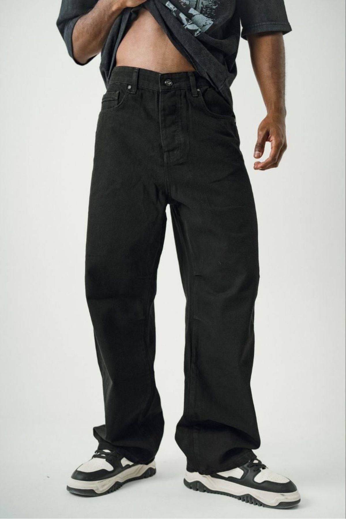 oraystore Yıkamalı Siyah Baggy Pantolon