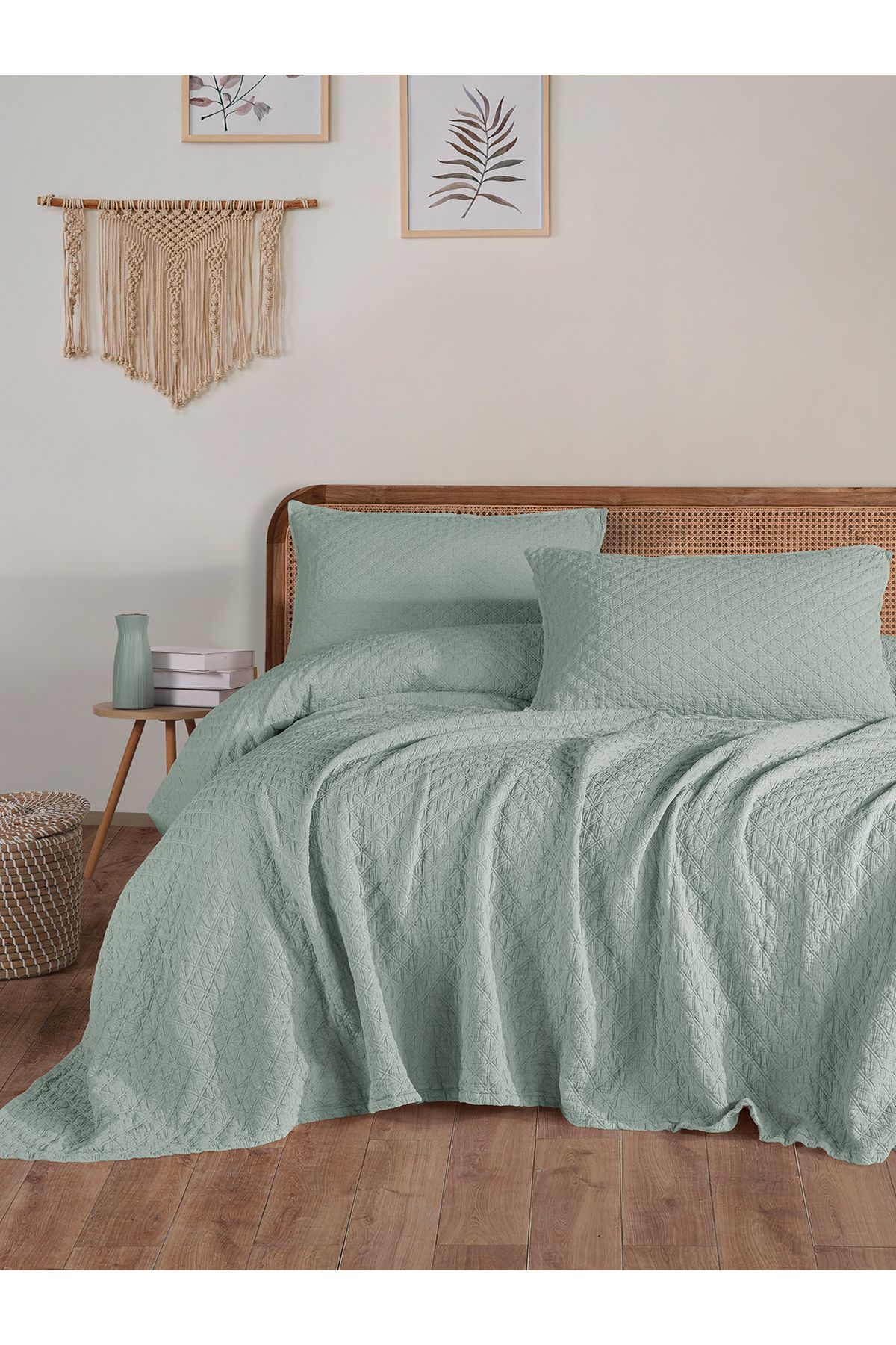 BED LİNE Cambridge Yatak Örtüsü Seti Çift Kişilik Mint Kutulu
