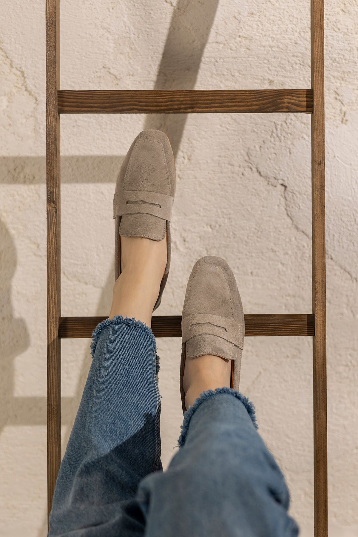 MYPOPPİSHOES Bej Hakiki Süet Loafer Violin