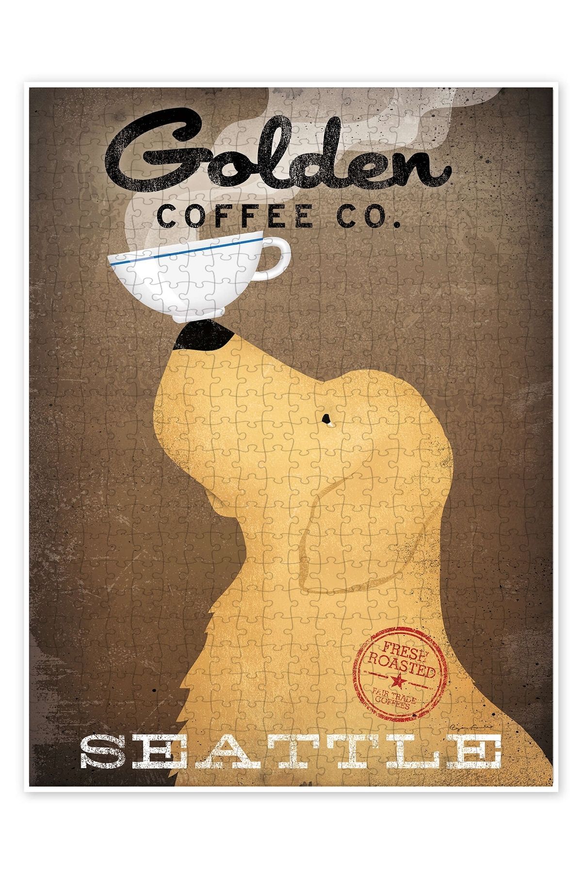 Jeronkarji Golden Coffee Co. Seattle 500 Parça Puzzle Yapboz Kedi Köpek Temalı Doğa ve Orman Hayvanları