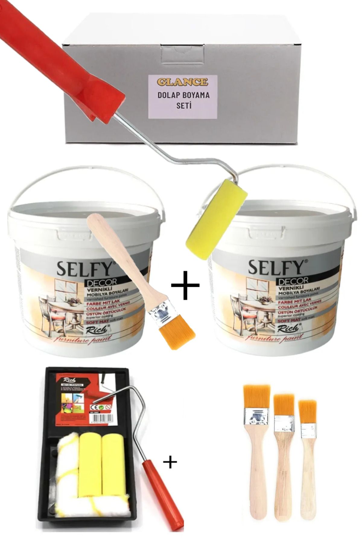 GLANCE Rich Selfy Decor 1 Kg Beyaz 2 'li Kendinden Vernikli Tavalı Boyama Seti