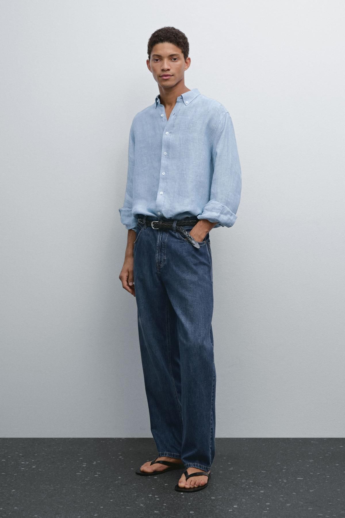 Massimo Dutti %100 keten regular fit Oxford gömlek