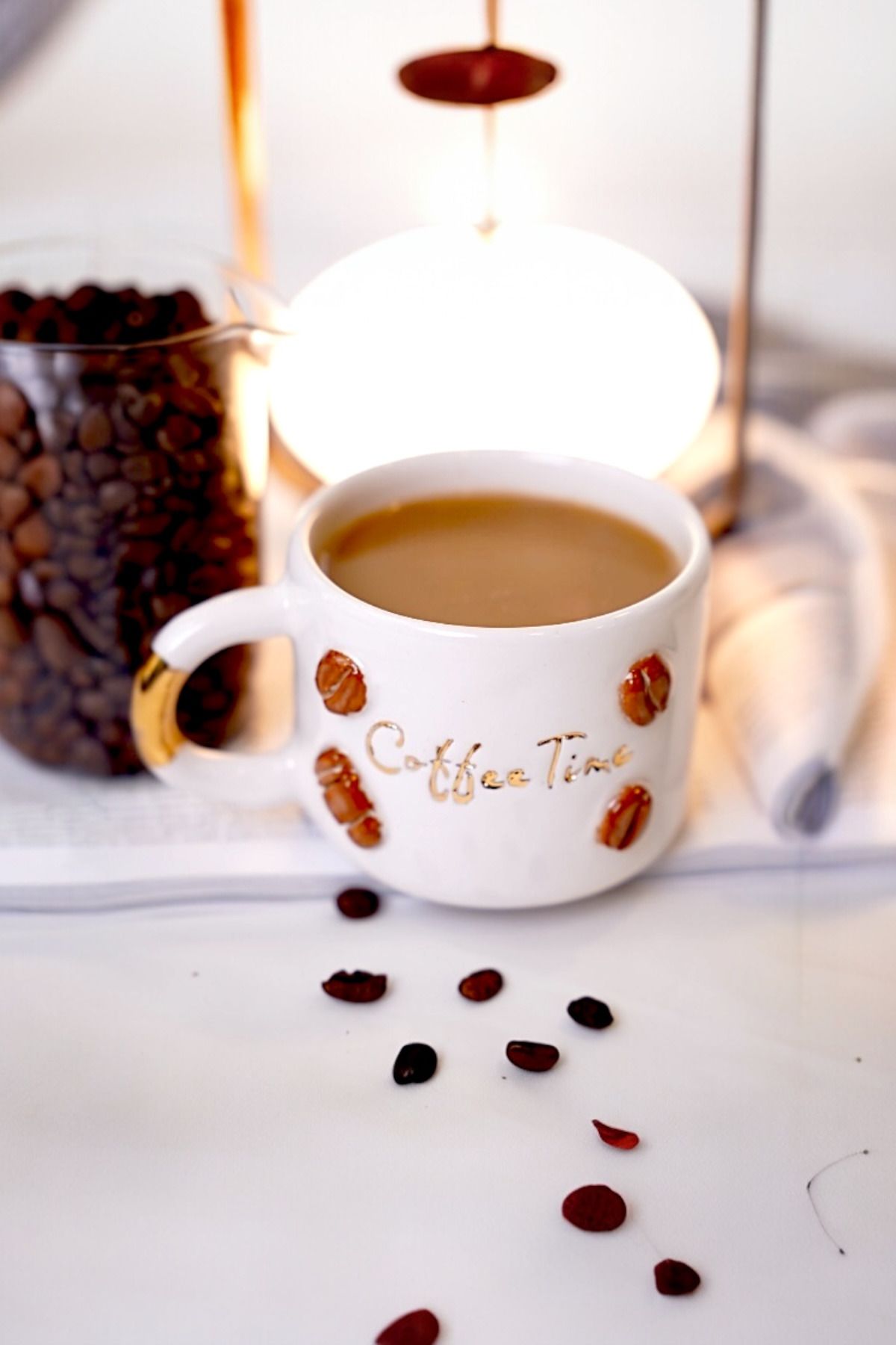 EL YAPIMI 24K Altın Süslemeli Kahve Zamanı - Coffee Time temalı El Yapımı Seramik Mug