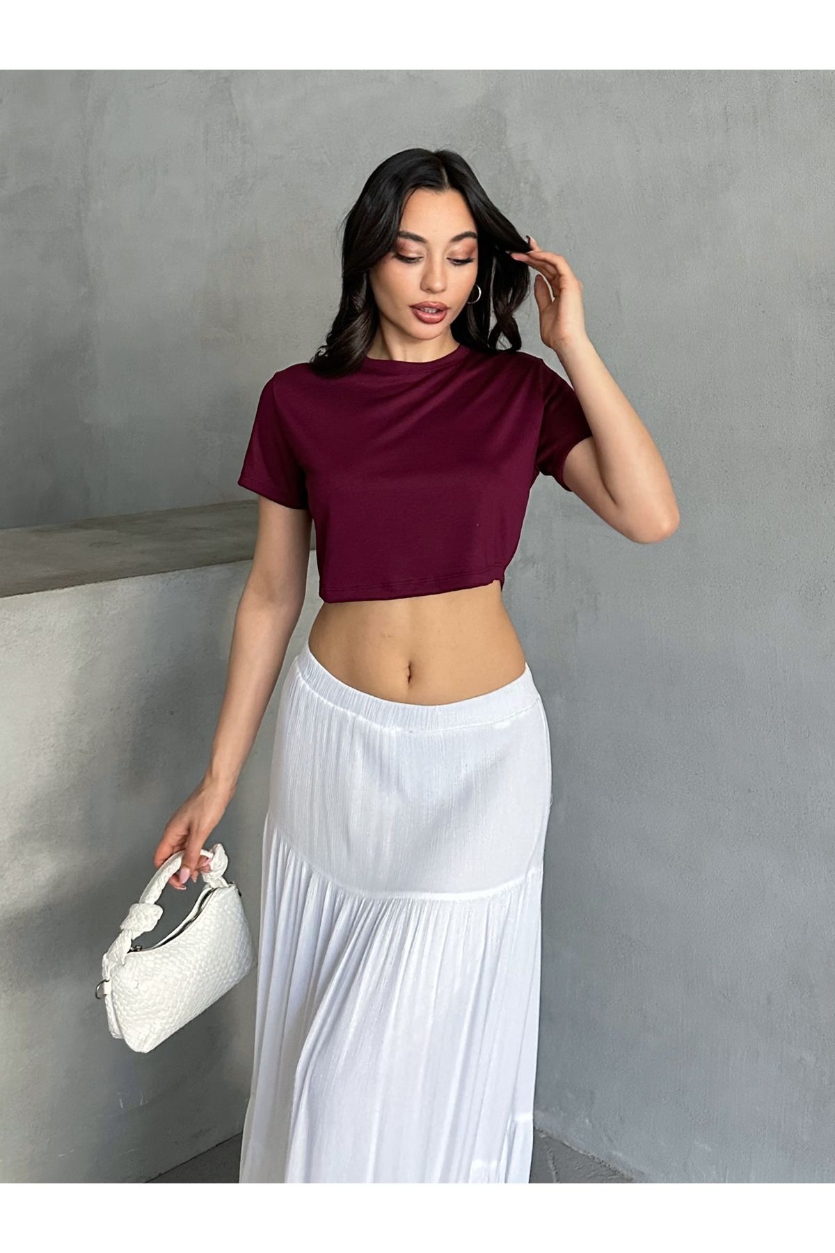 MD trend Kadın Bisiklet Yaka Crop T-shirt
