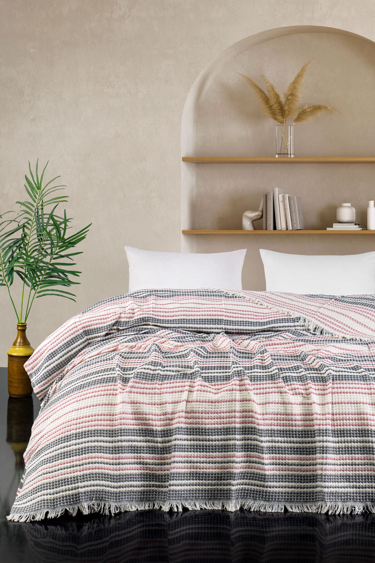 Rebeka Home Collection Ekose Güneş Antrasit- Pudra 200x230 Çift Kişilik Pike