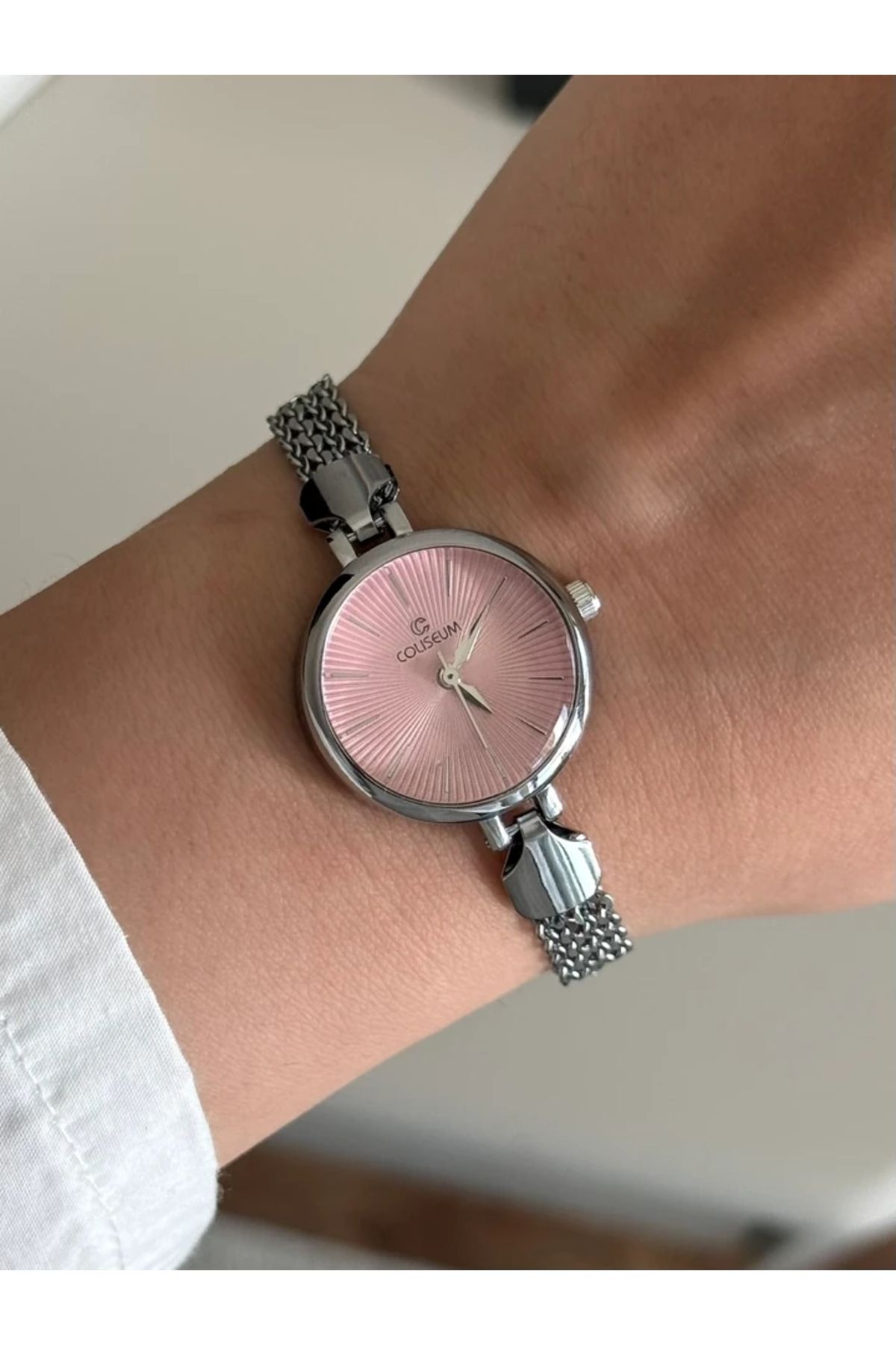 RoseandRoses Aurum Yuvarlak Kasa Minimal Kadın Kol Saati Gümüş (Pembe Kasa)