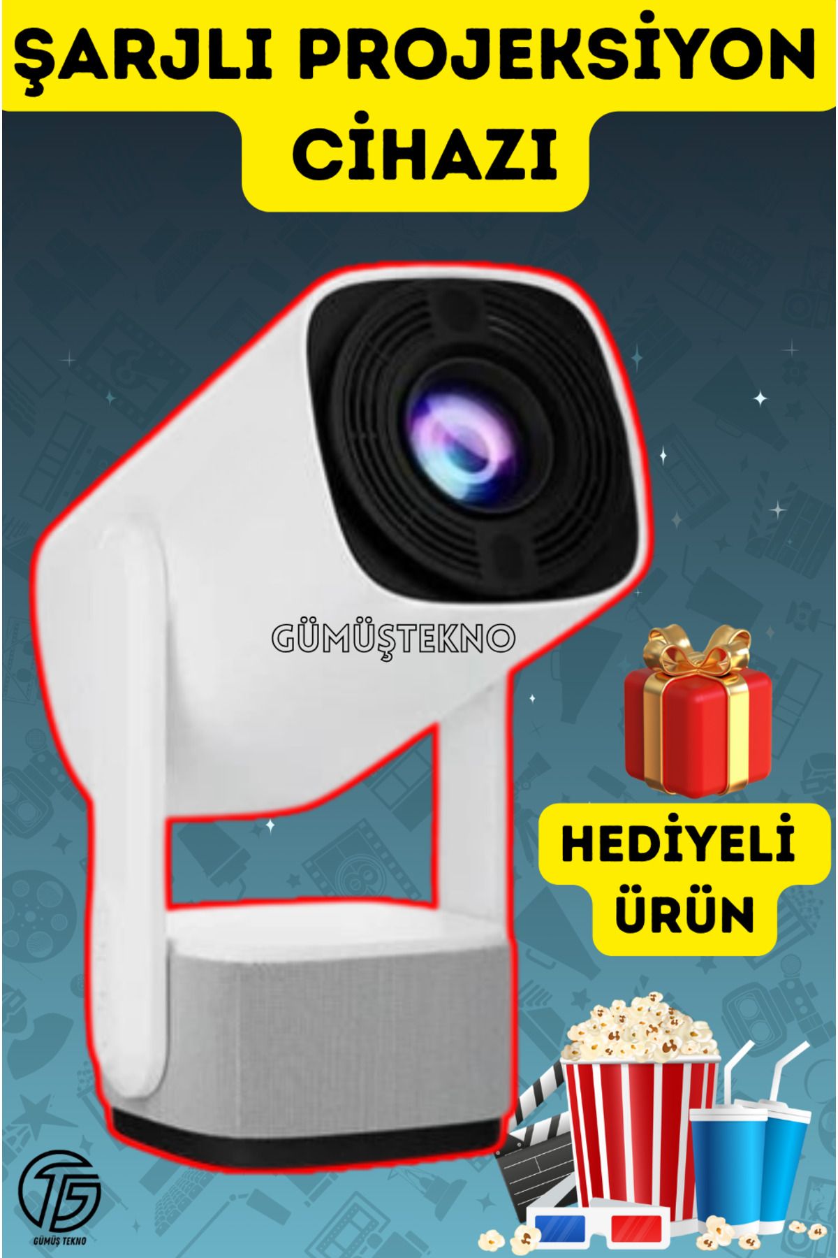 GÜMÜŞTEKNO 4K Destekli Taşınabilir Projeksiyon | Android, Bluetooth, Dahili Hoparlör, 130 ANSI Lümen Hediyeli