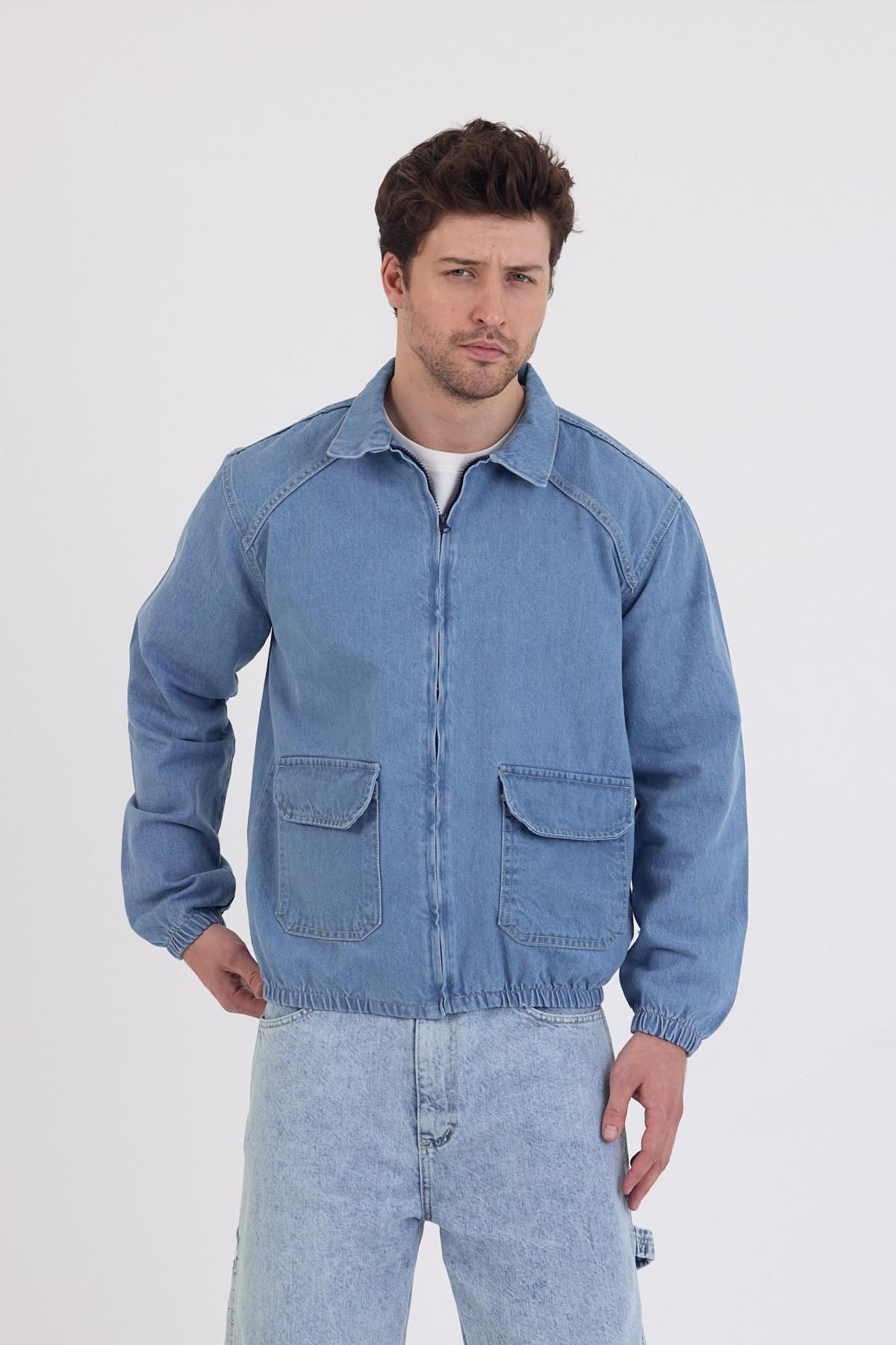 DAMGA JEANS-Унисекс стрийт стил дънки, ежедневни и стилни, сини с цип дънкови якета 3