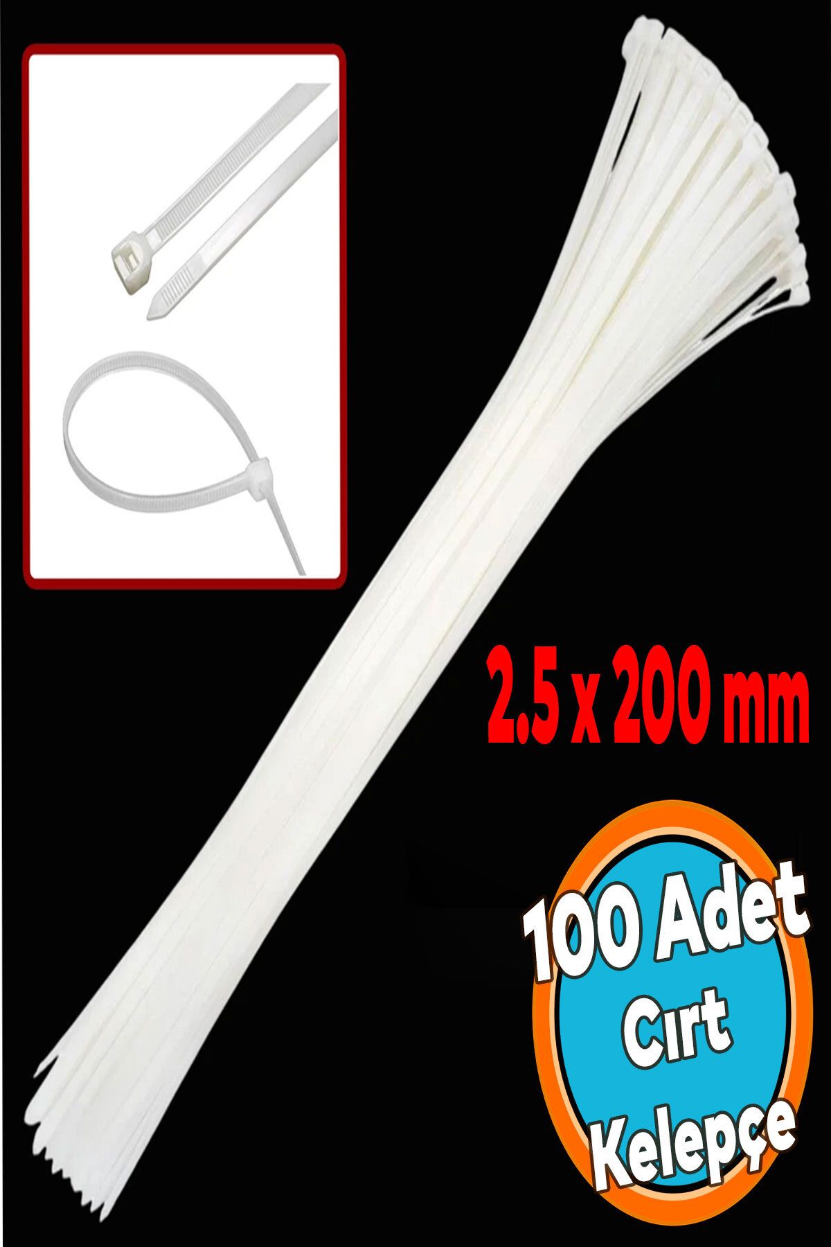 NZB Cırt 2.5 x 200 mm 100 Adet 20 cm Plastik Beyaz Renk Zip Kablo Bağı Çok Amaçlı Bağlama