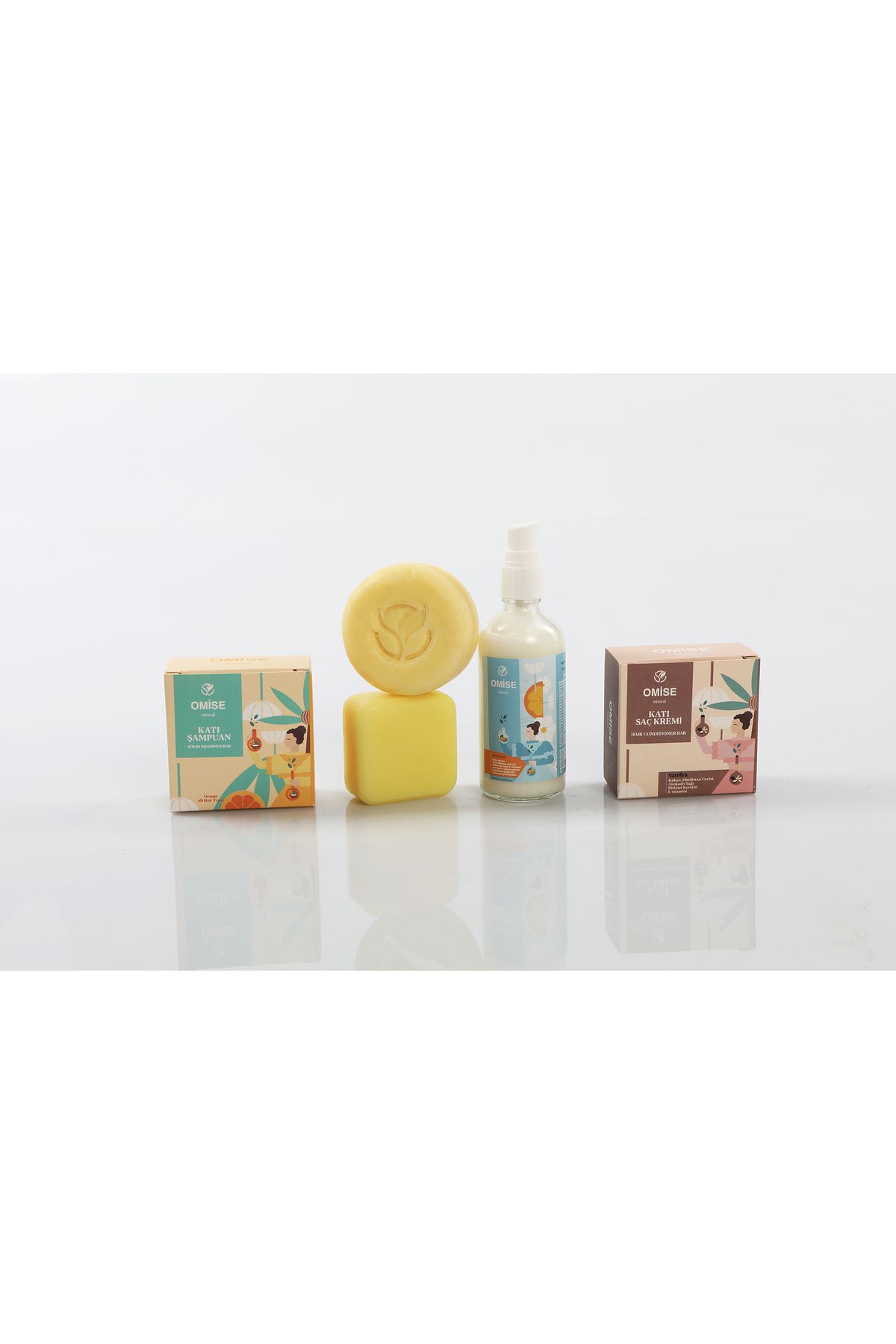 Omise natural , Üçlü Set, Katı Şampuan + Katı Saç Kremi + Yoğun Saç Bakım Sütü