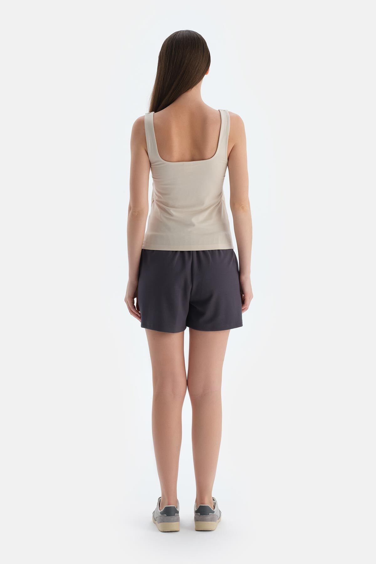 Dagi-Dark Gray Modal Shorts with Elastic Waist 2