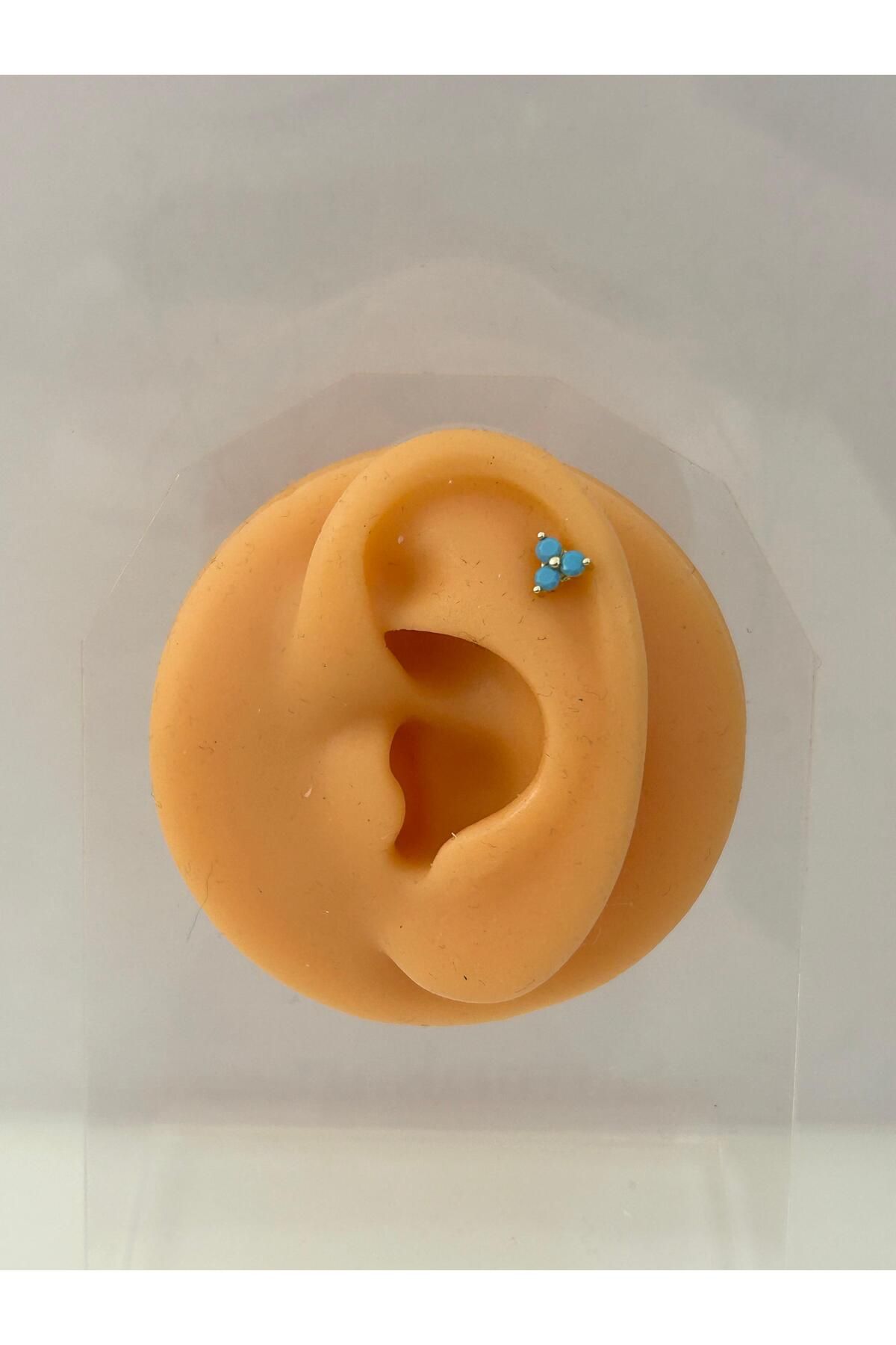Siminkari 925 Ayar Gümüş Üzerine Mikron Altın Kaplama Firuze Taşlı Piercing Helix Tragus