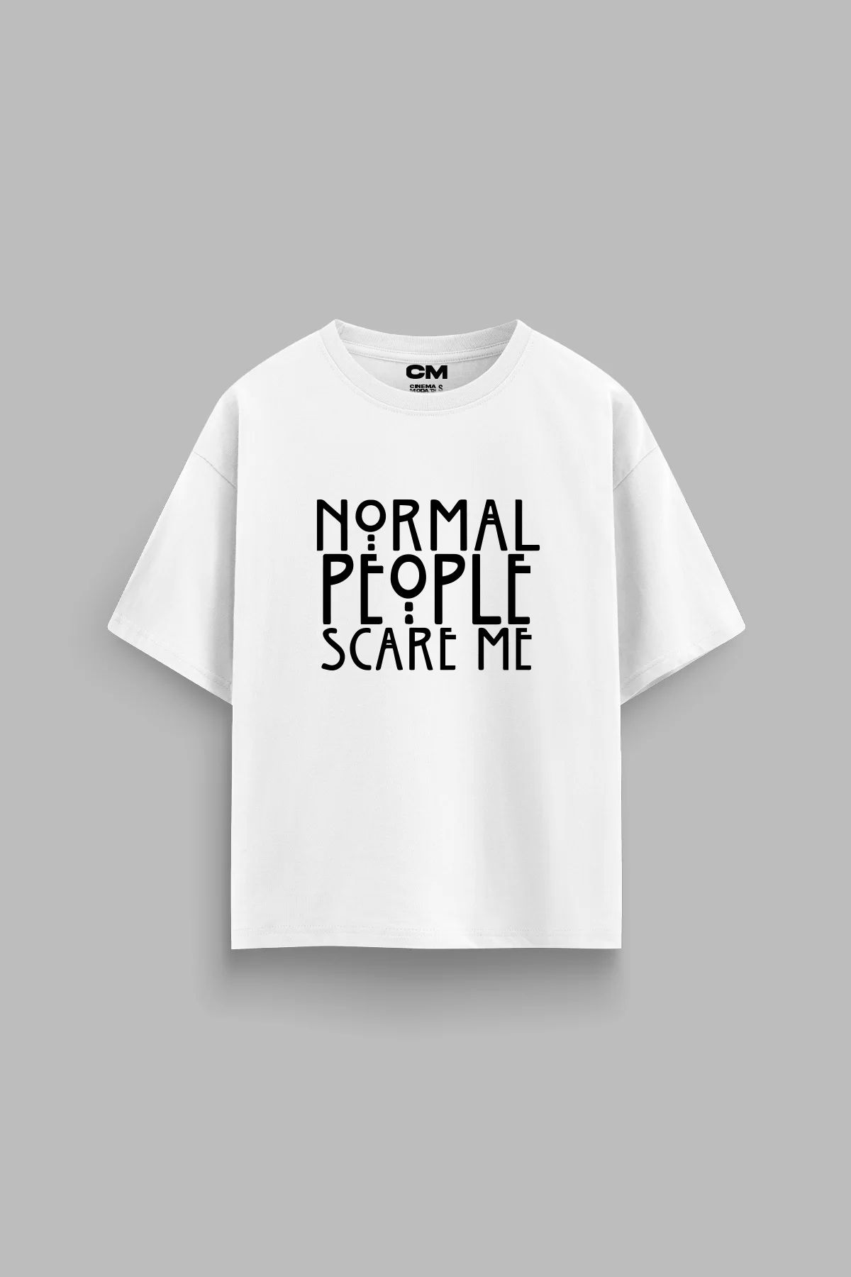 Bak Moda Normal People Scare Me Baskılı Relaxed Fit Beyaz Kadın Tshirt