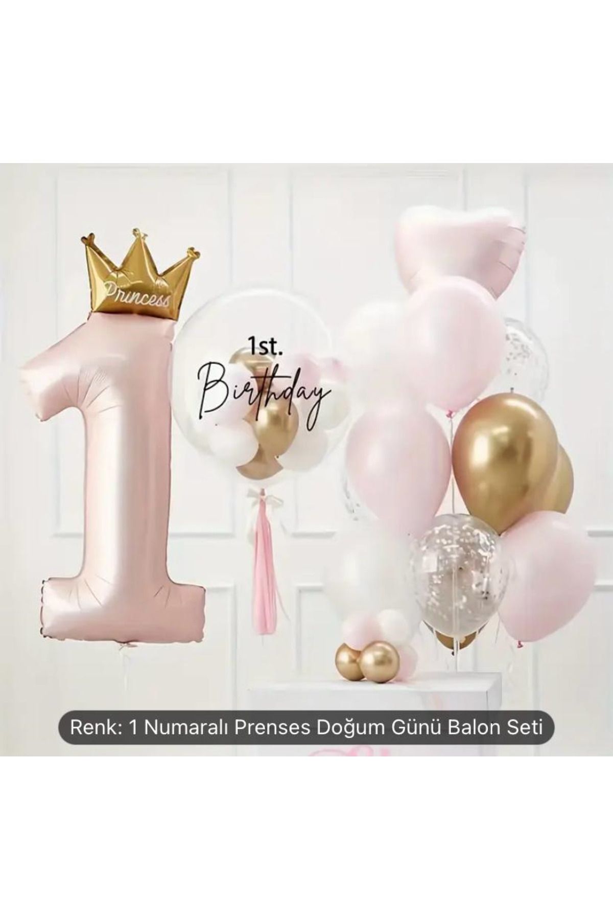 KARNAVAL DÜNYASI 1 yaş prenses taçlı pembe tonlarında balon seti, sayı balon, folyo balon
