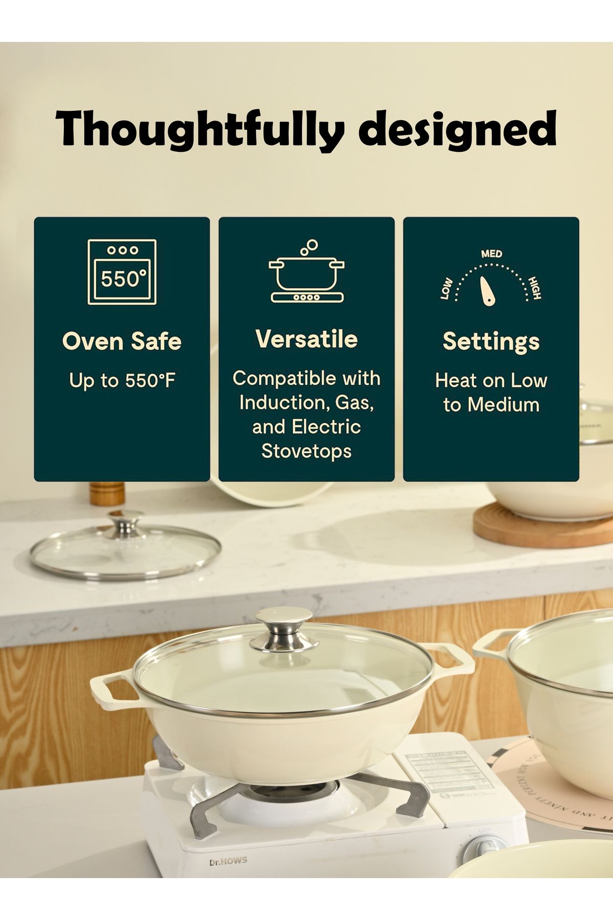 X SPRING-10-PCS Granite Non-stick Cookware Set,Scald-proof Handle,Suitable for multiple people(Beige) 5