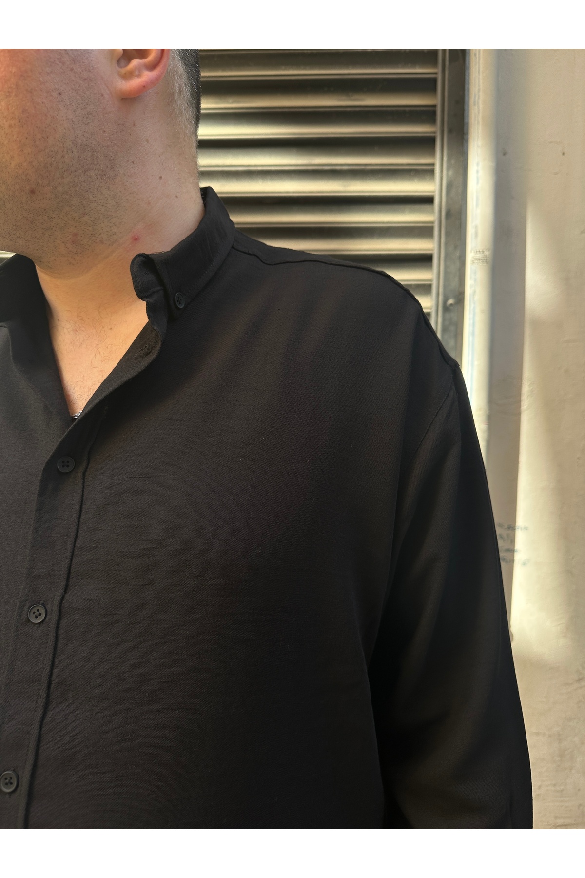 MİRMARONİ Erkek Oversize Büyük Beden Keten Görünümlü Gömlek görsel 3