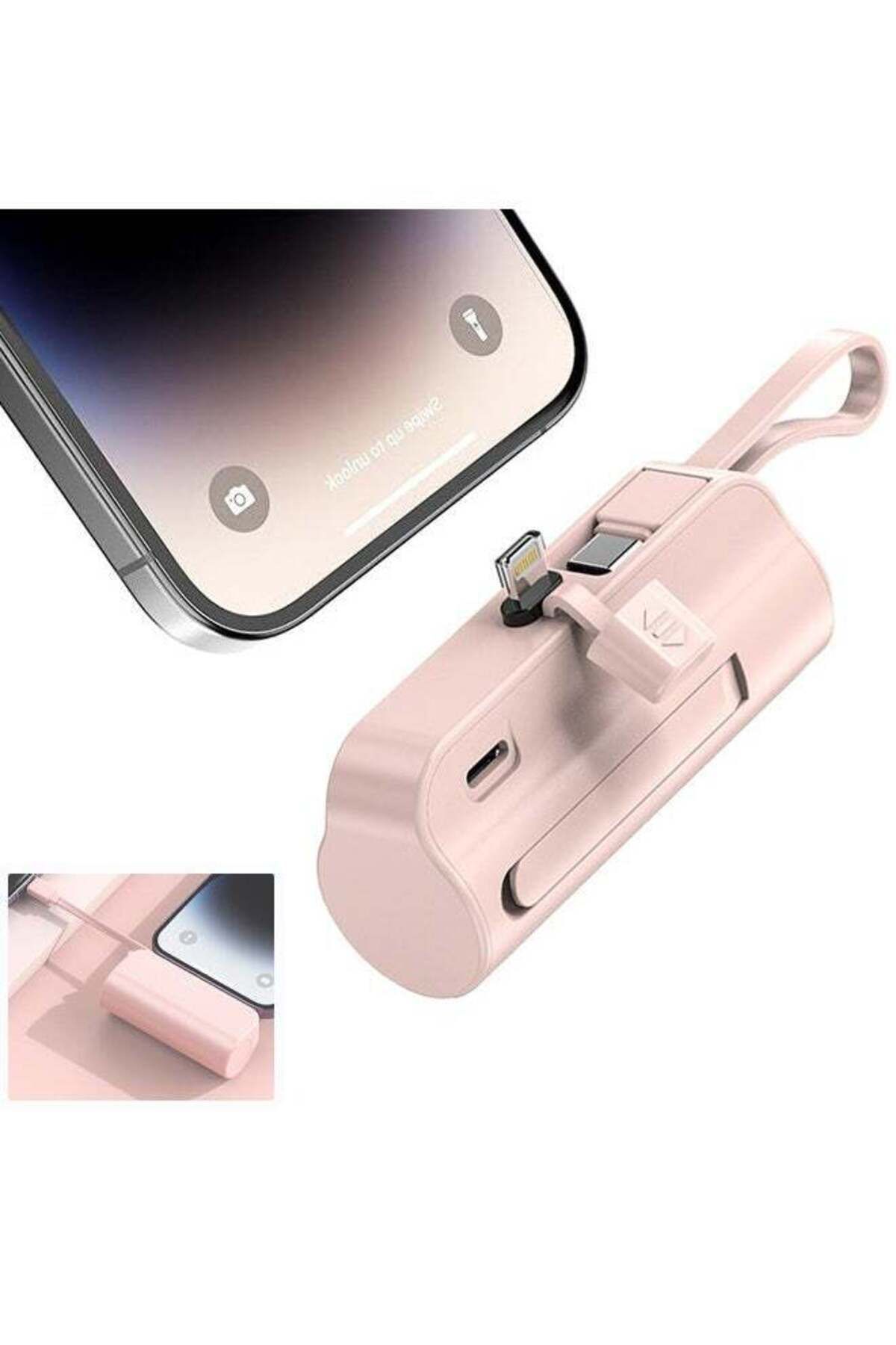 fulina-Mini Power Bank,5000mah Large Capacity,fast Charging,built-in Interface,with Hidden Bracket,pink 5