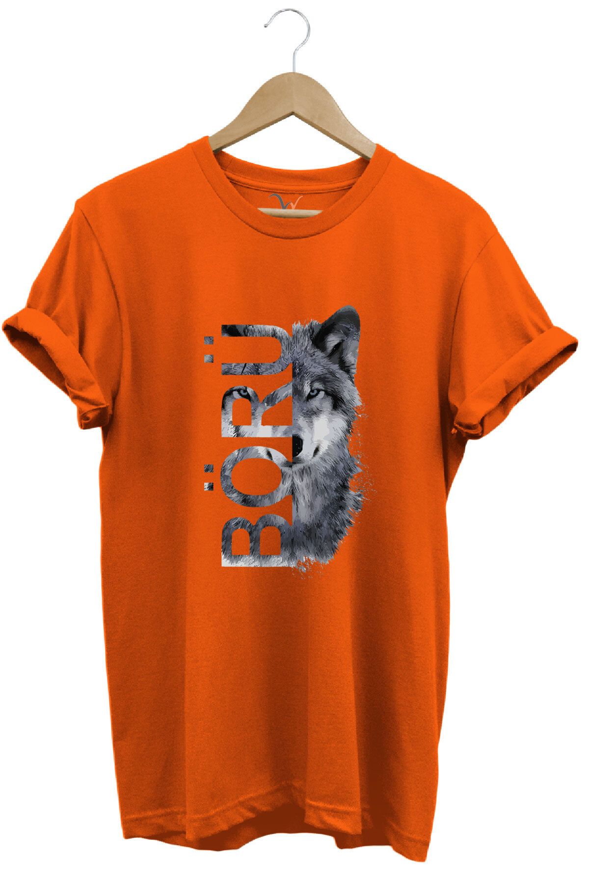 WİDİ TÜRKİYE Bozkurt Börü Yazısı ve Kurt Baskılı %100 Pamuk Regular Fit Bisiklet Yaka Premium T-Shirt