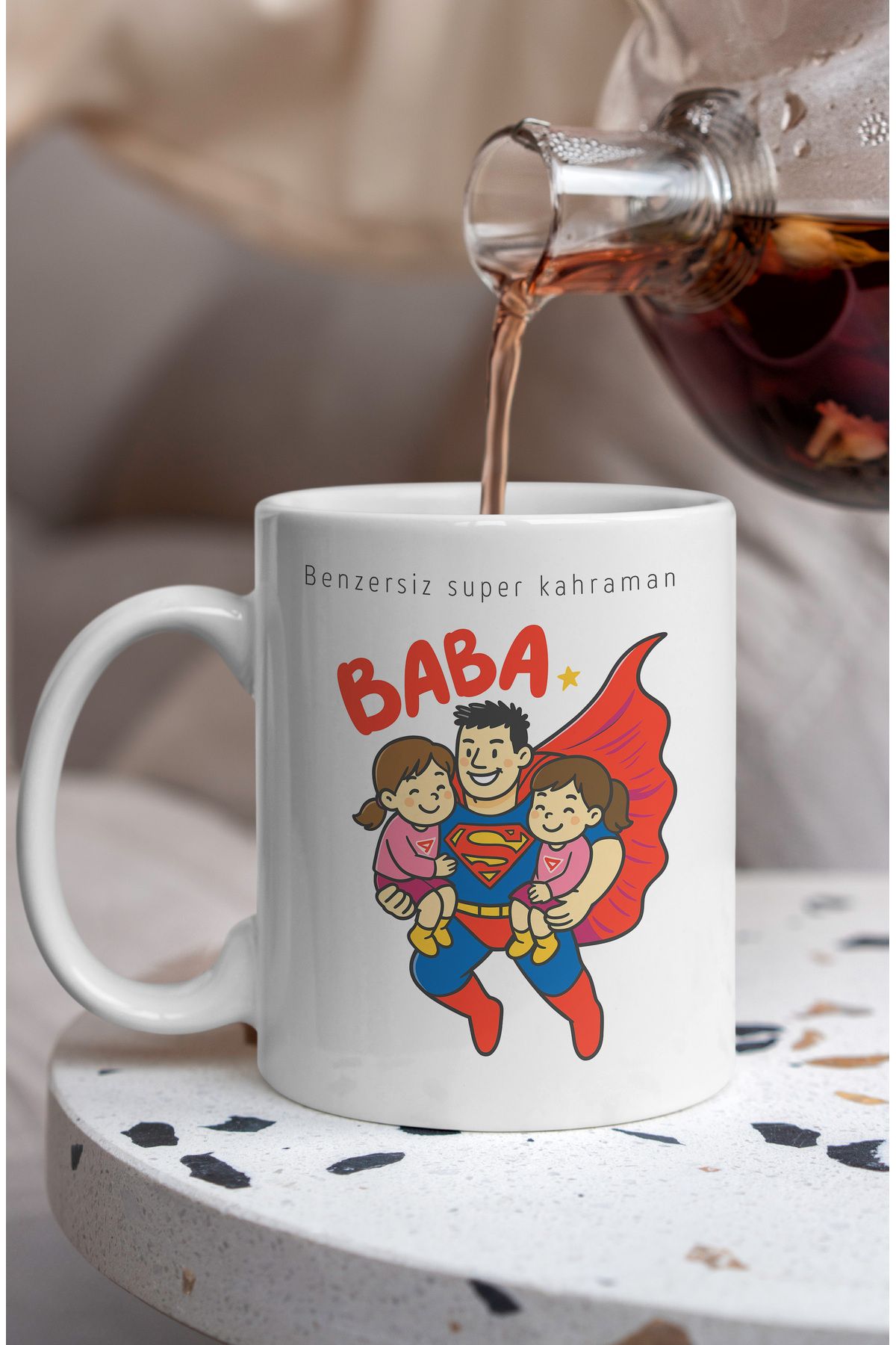 Ayabak Kupa Bardak - Süper Baba ve İkizler Desenli Kupa Bardak - Hediyelik Kupa Bardak