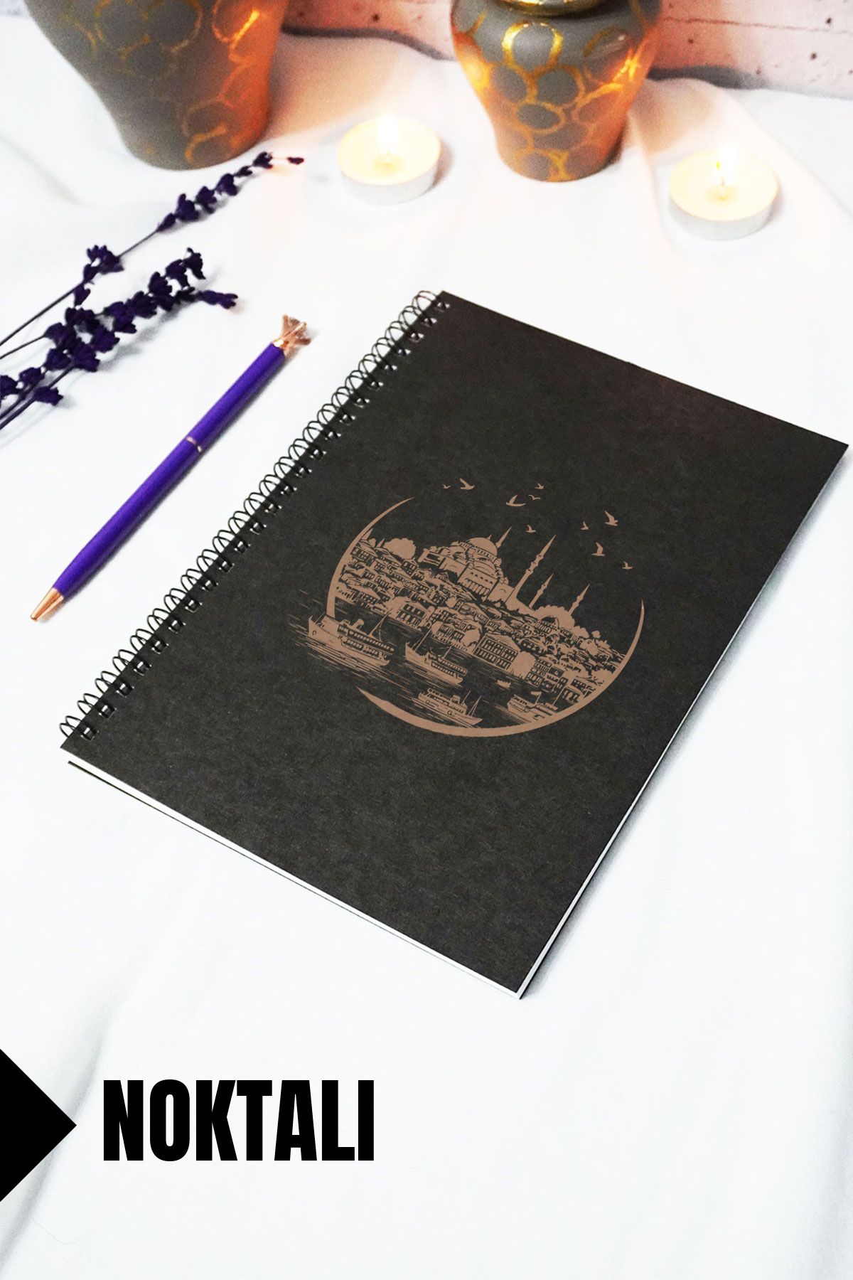markcat A5 İstanbul Temalı Siyah Kraft Kapaklı Defter - Çizgili Defter - 60 yaprak (120 sayfa) 15x21 cm