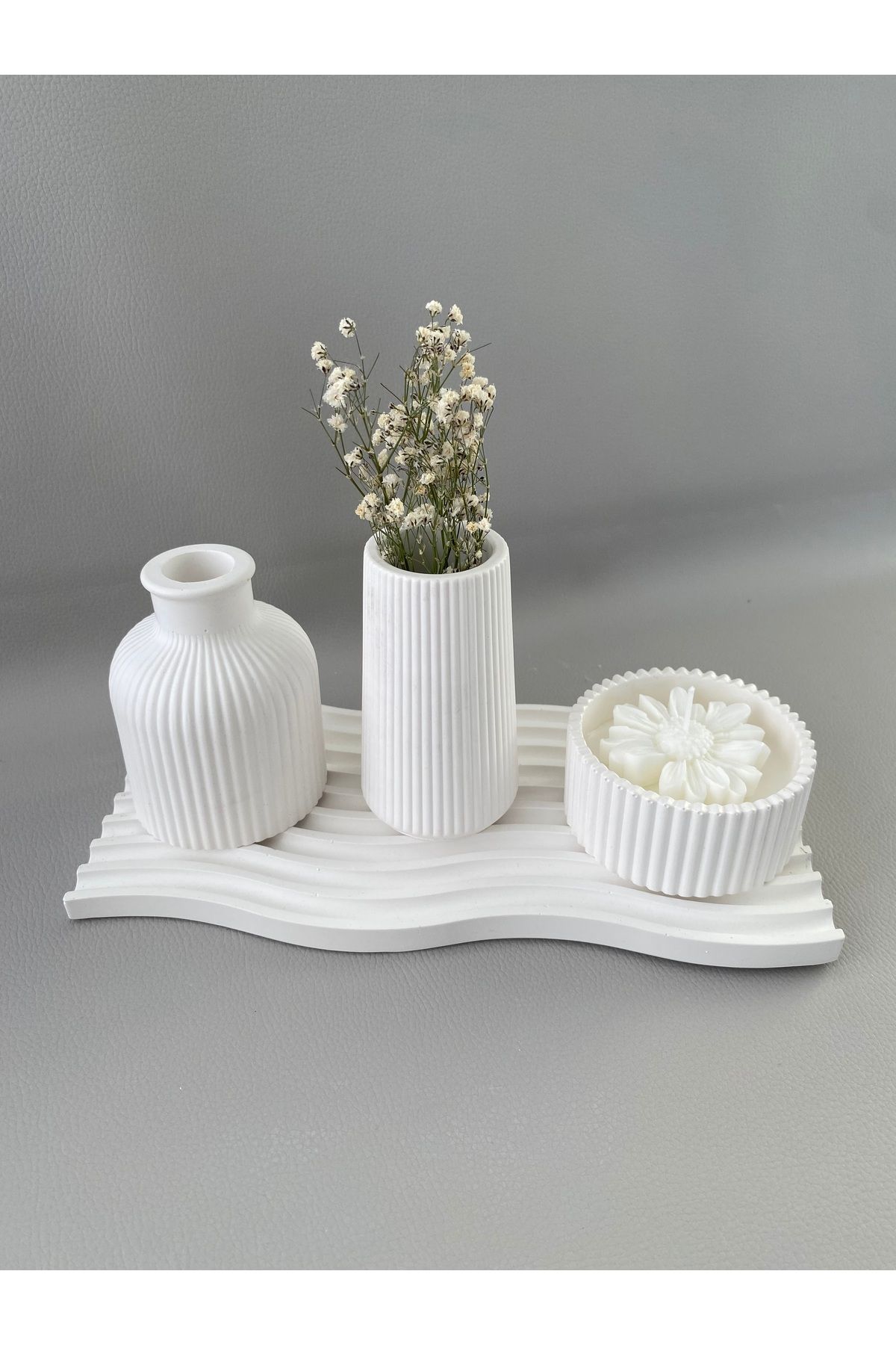 SELAR HOME DECOR Dekoratif 4'lü dalgalı çizgili set