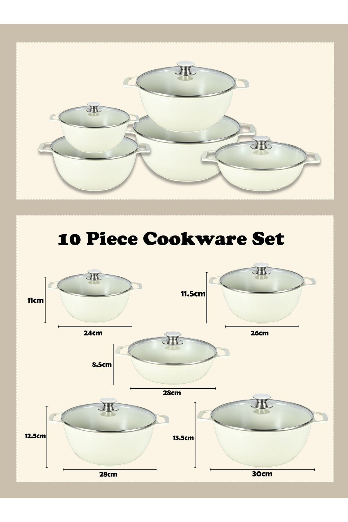 X SPRING-10-PCS Granite Non-stick Cookware Set,Scald-proof Handle,Suitable for multiple people(Beige) 2
